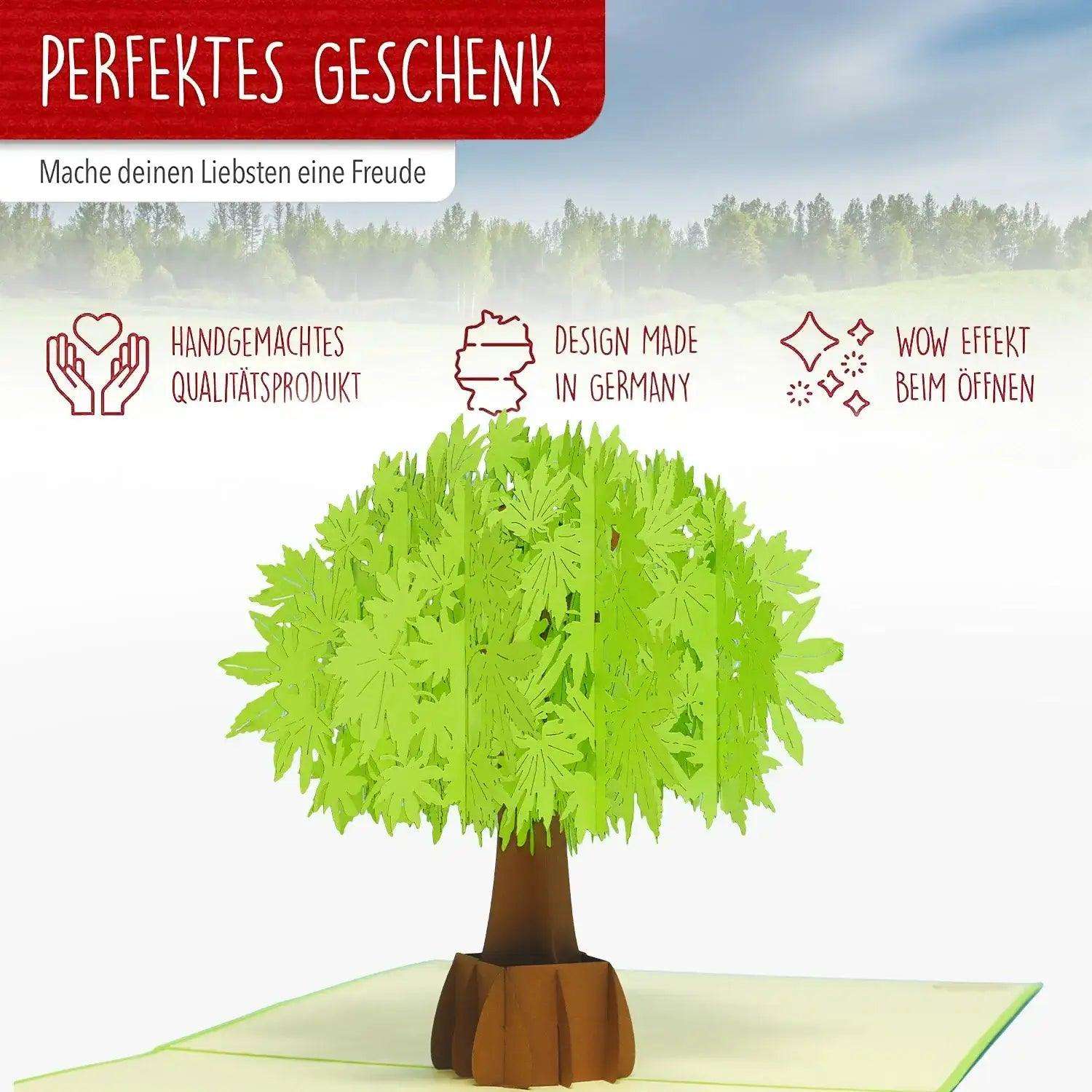 Pop Up Karte 3D Grüner Baum Natur – Grußkarte Geburtstag & Naturliebhaber - LINPopUp