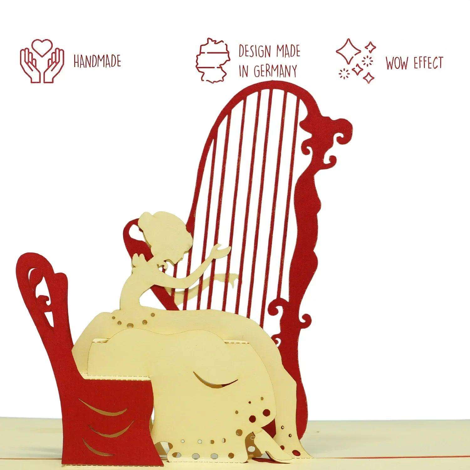 3D Pop-Up Karte Harfe Harfenspielerin, N124 - LINPopUp