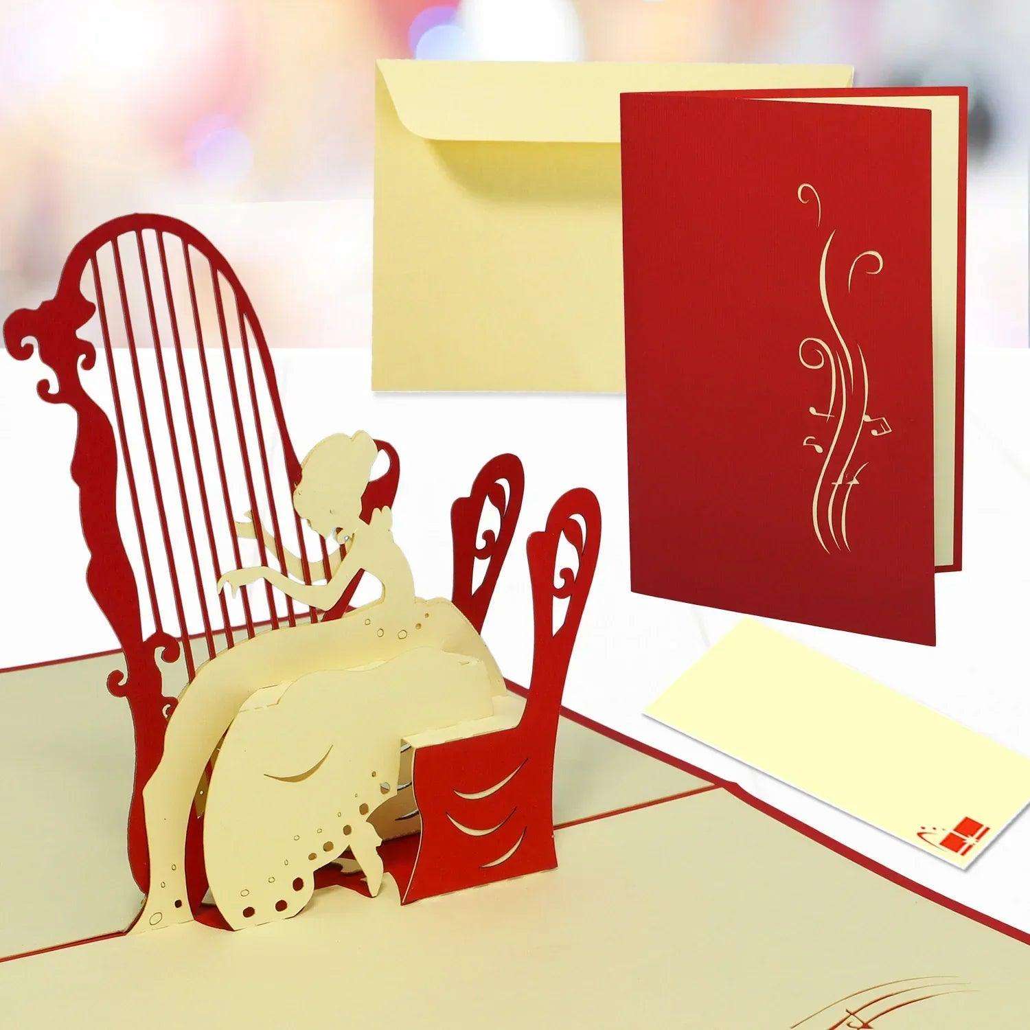 3D Pop-Up Karte Harfe Harfenspielerin, N124 - LINPopUp
