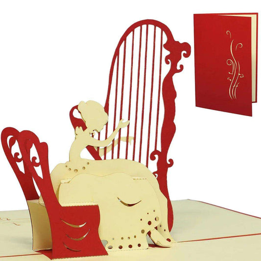 3D Pop-Up Karte Harfe Harfenspielerin, N124 - LINPopUp