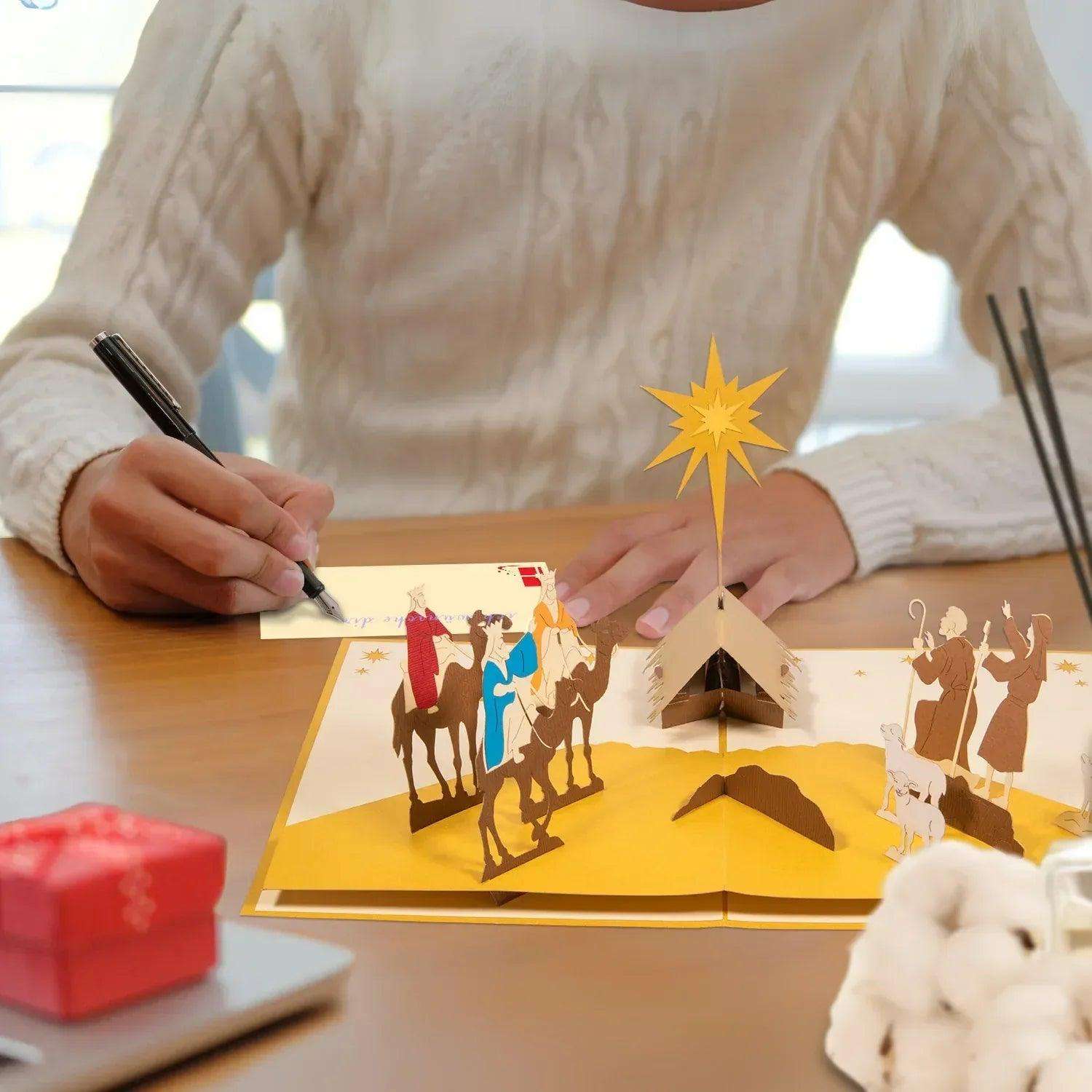 Rotierende 3D Pop-Up Karte Heilige Drei Könige Krippe, Stern, N416 LINPopUp N416