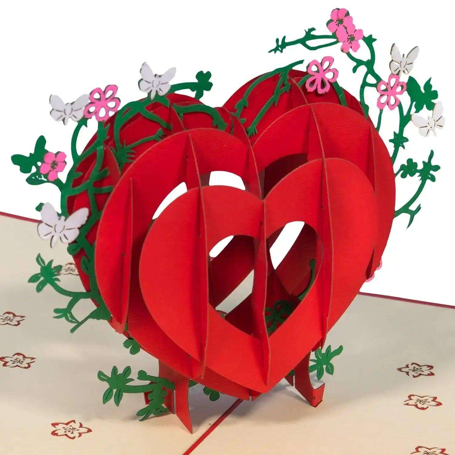 3D Pop-Up Karte Herz Blumen Schmetterlinge, N6 LINPopUp N6