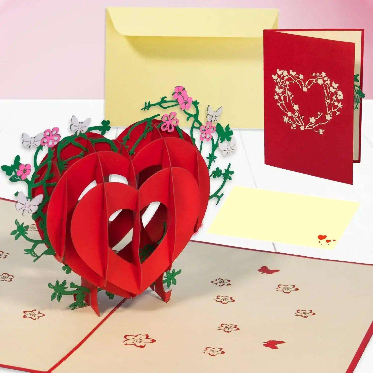 3D Pop-Up Karte Herz Blumen Schmetterlinge, N6 LINPopUp N6