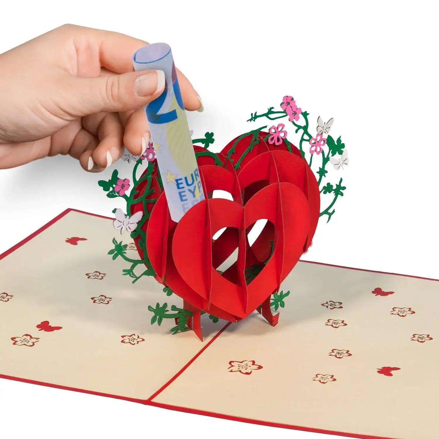 3D Pop-Up Karte Herz Blumen Schmetterlinge, N6 LINPopUp N6