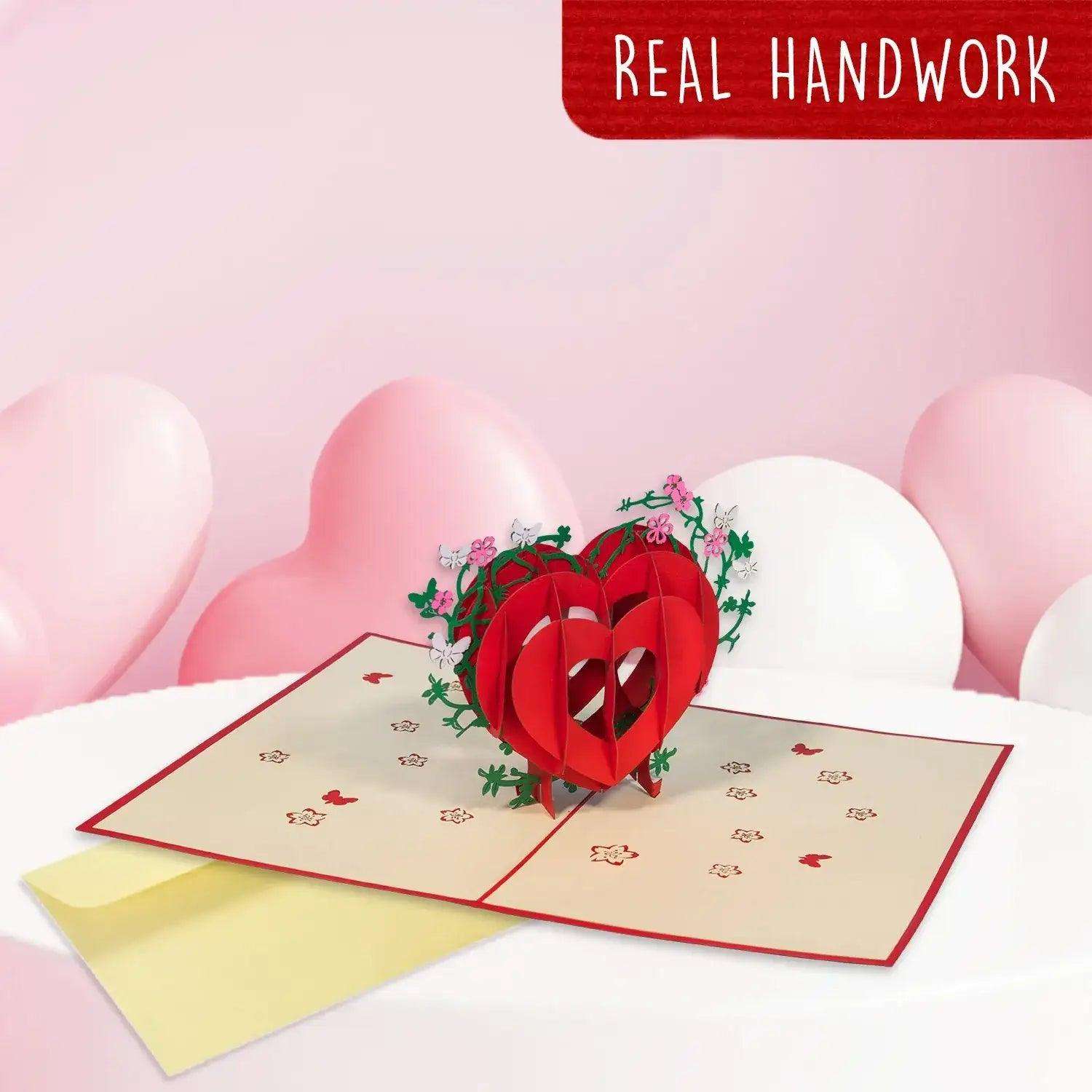 3D Pop-Up Karte Herz Blumen Schmetterlinge, N6 LINPopUp N6