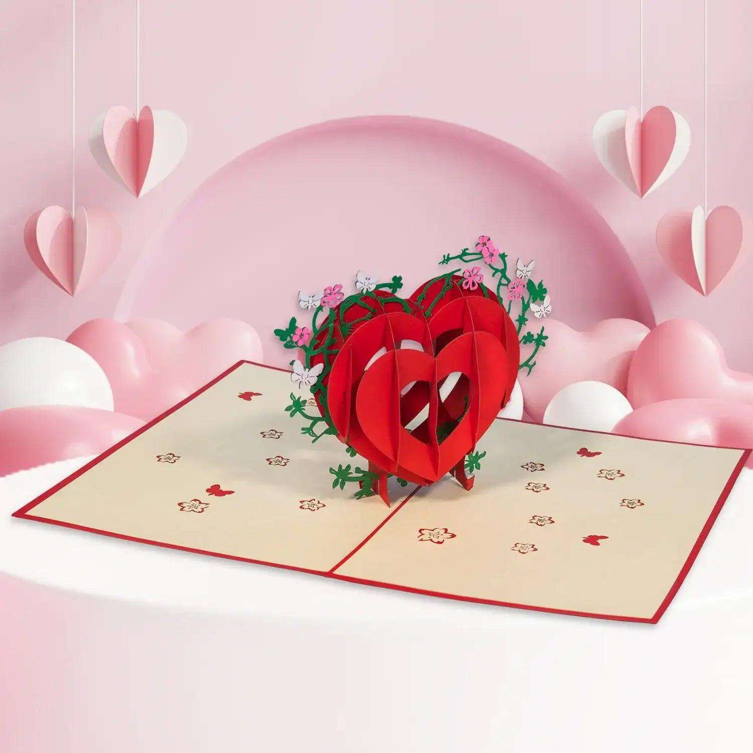 3D Pop-Up Karte Herz Blumen Schmetterlinge, N6 LINPopUp N6
