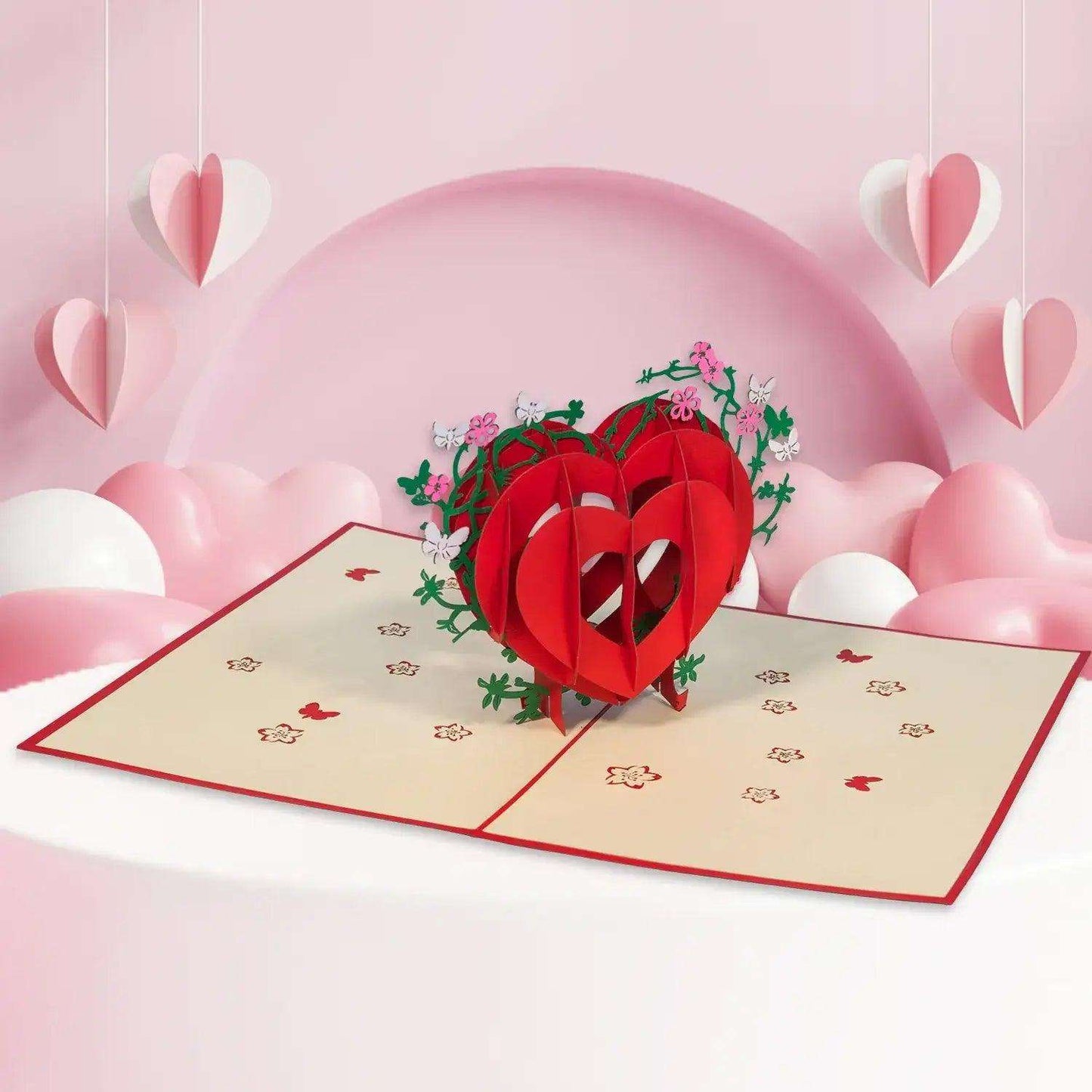 3D Pop-Up Karte Herz Blumen Schmetterlinge, N6 - LINPopUp
