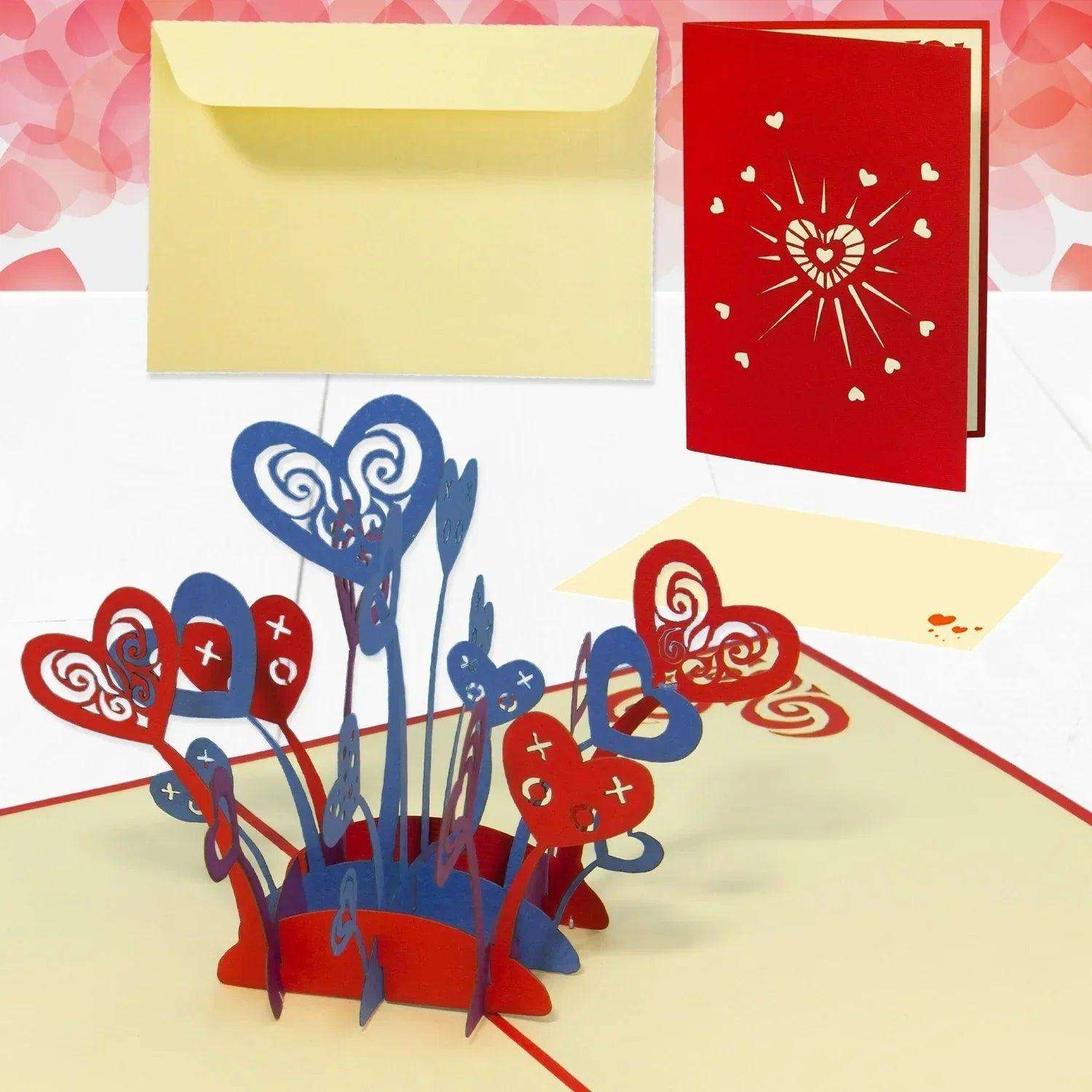 3D Pop-Up Karte Herzblumen Valentinstag, N296 LINPopUp N296