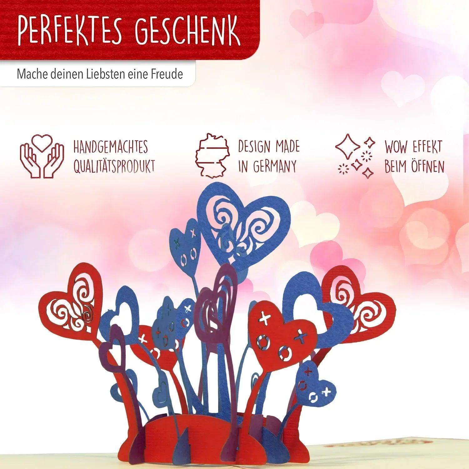 3D Pop-Up Karte Herzblumen Valentinstag, N296 LINPopUp N296