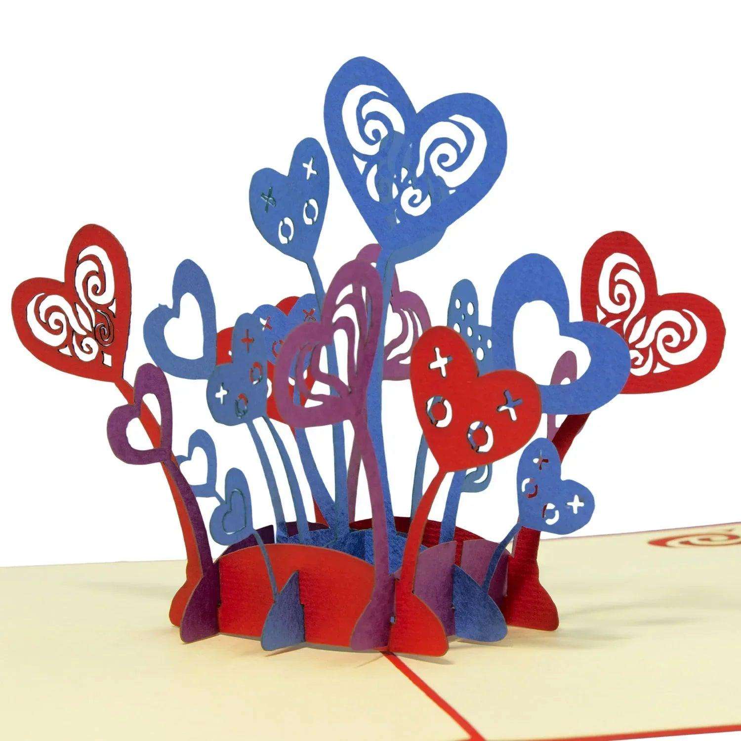 3D Pop-Up Karte Herzblumen Valentinstag, N296 LINPopUp N296