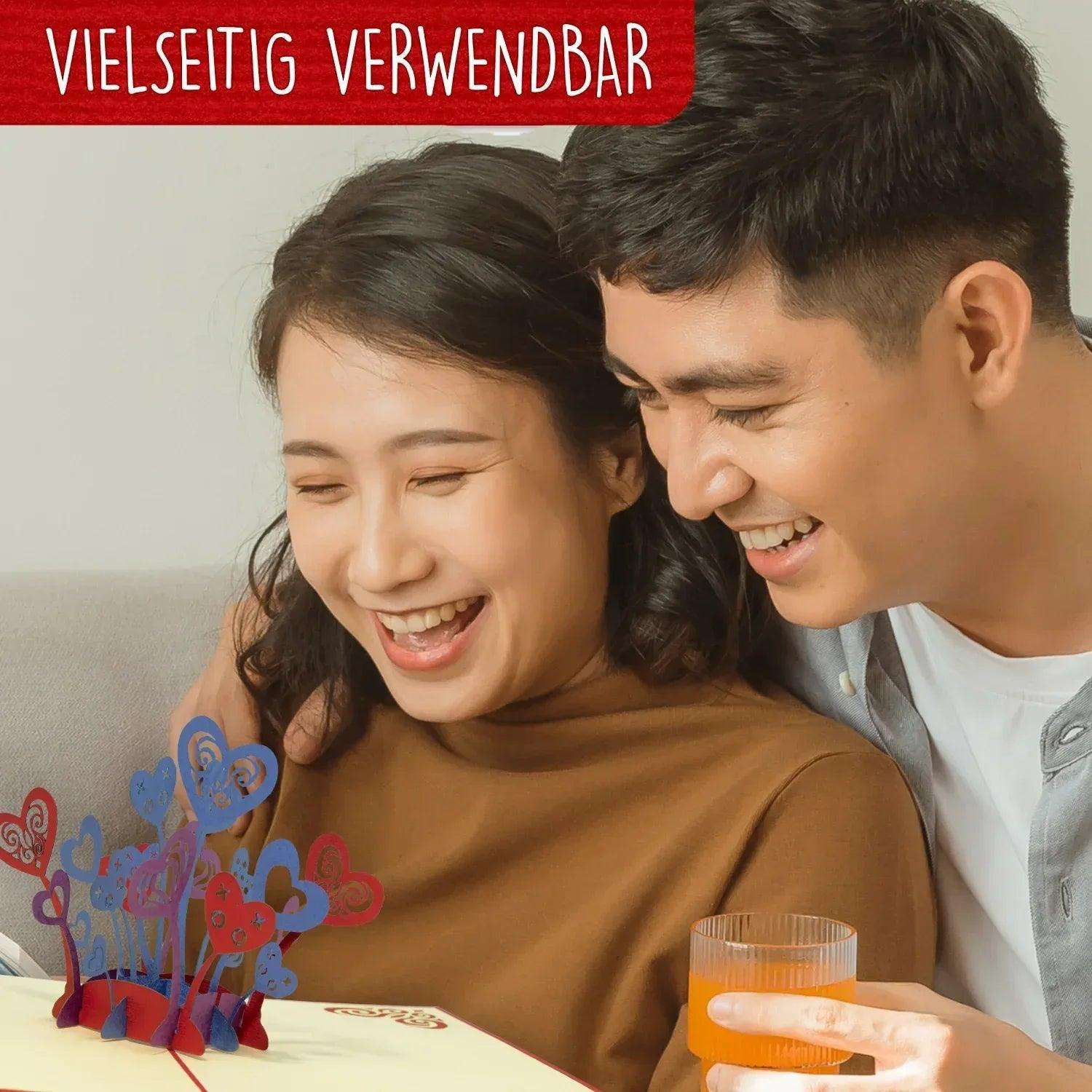 3D Pop-Up Karte Herzblumen Valentinstag, N296 LINPopUp N296