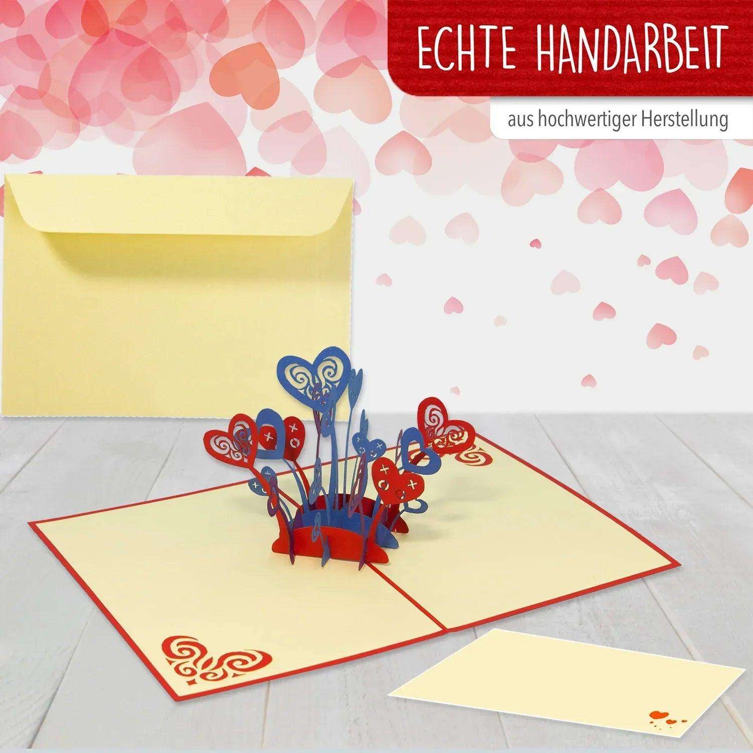 3D Pop-Up Karte Herzblumen Valentinstag, N296 LINPopUp N296