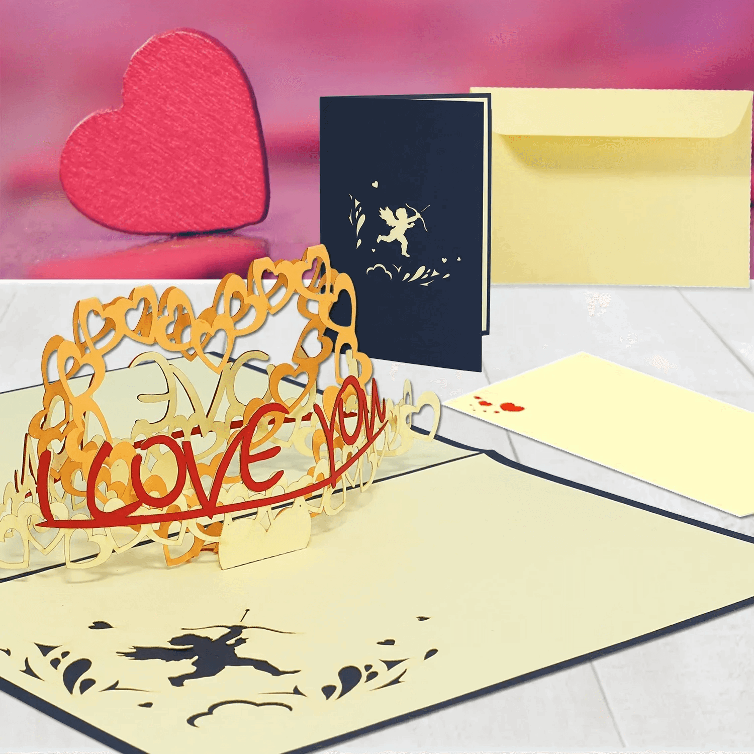 3D Pop-Up Karte, I Love You Herz Blau, N56 - LINPopUp