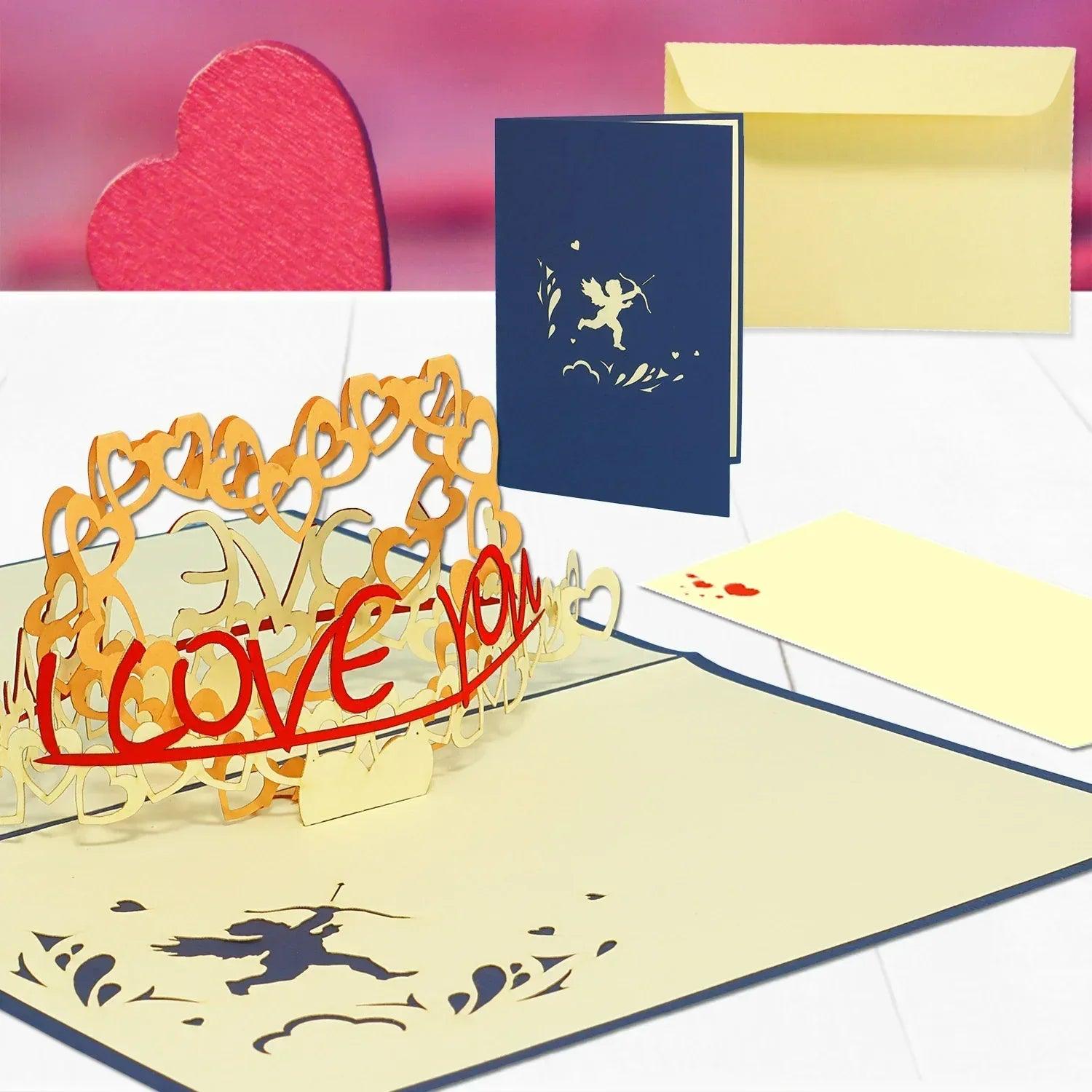 3D Pop-Up Karte, I Love You Herz Blau, N56 - LINPopUp