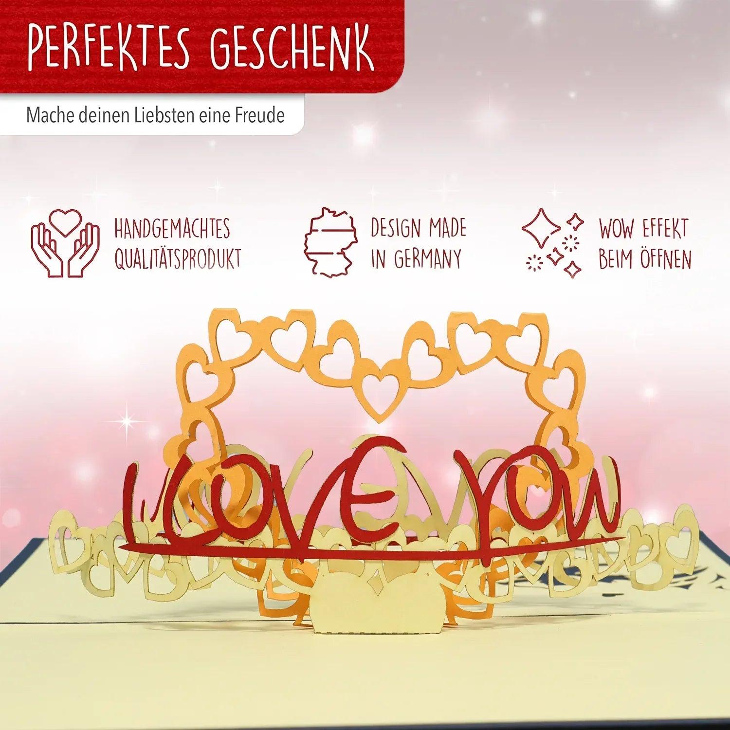 3D Pop-Up Karte, I Love You Herz Blau, N56 - LINPopUp