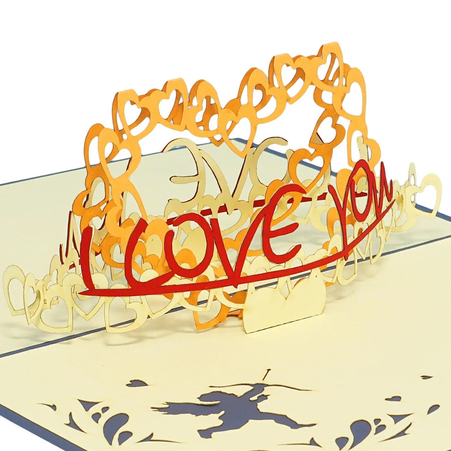 3D Pop-Up Karte, I Love You Herz Blau, N56 - LINPopUp