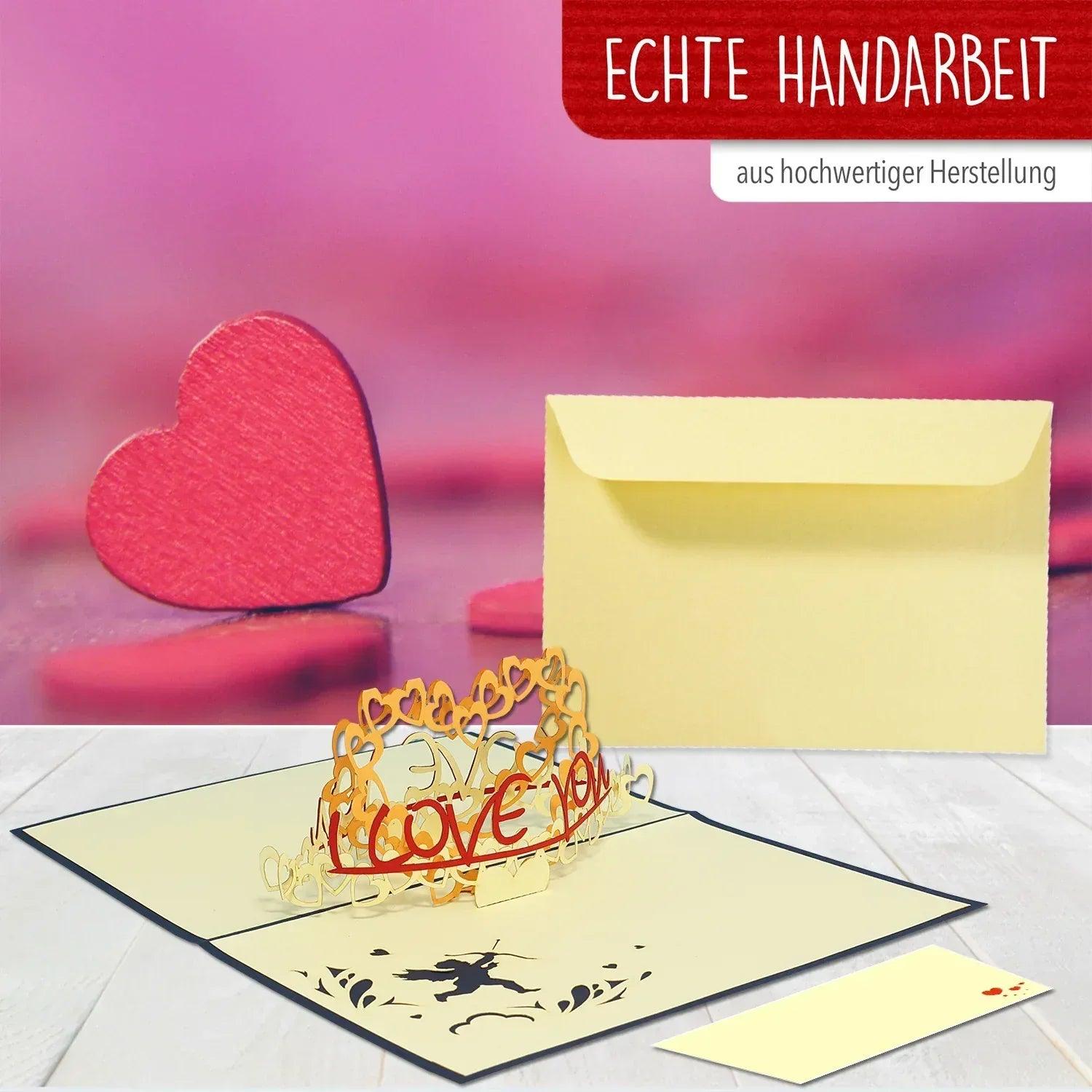 3D Pop-Up Karte, I Love You Herz Blau, N56 - LINPopUp