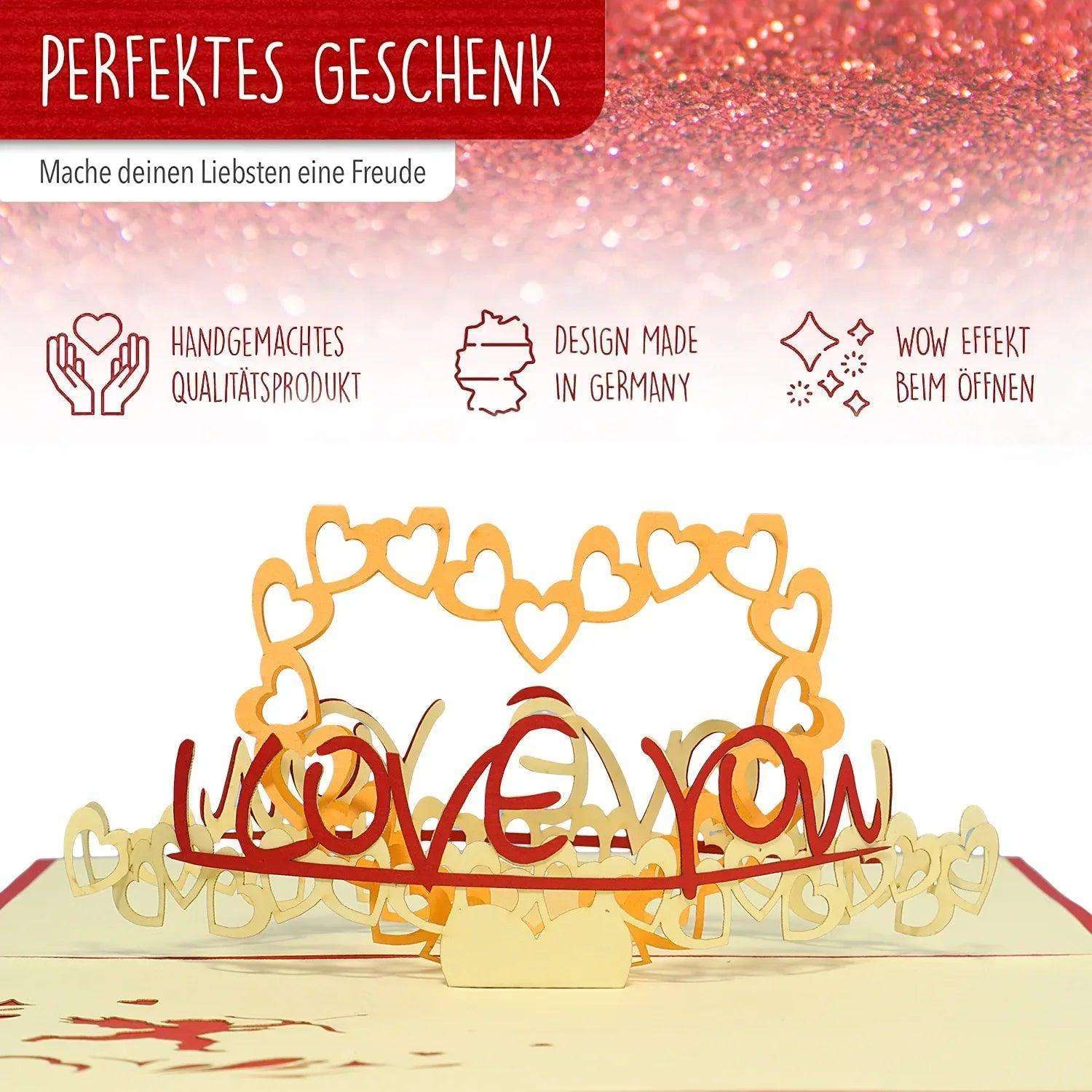 3D Pop-Up Karte, I Love You Herz Rot, N57 - LINPopUp