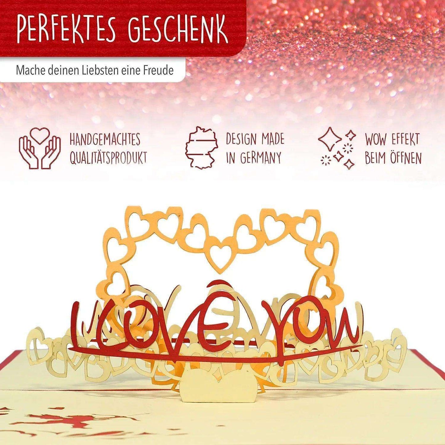 3D Pop-Up Karte, I Love You Herz Rot, N57 - LINPopUp