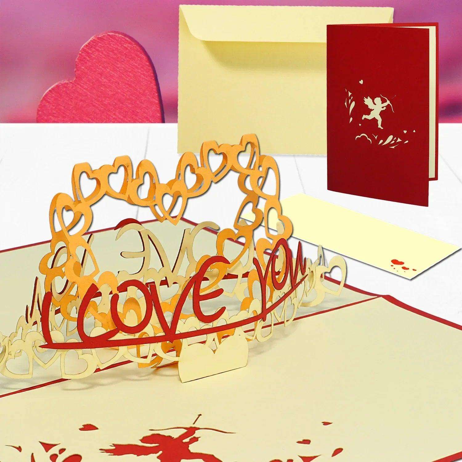 3D Pop-Up Karte, I Love You Herz Rot, N57 - LINPopUp