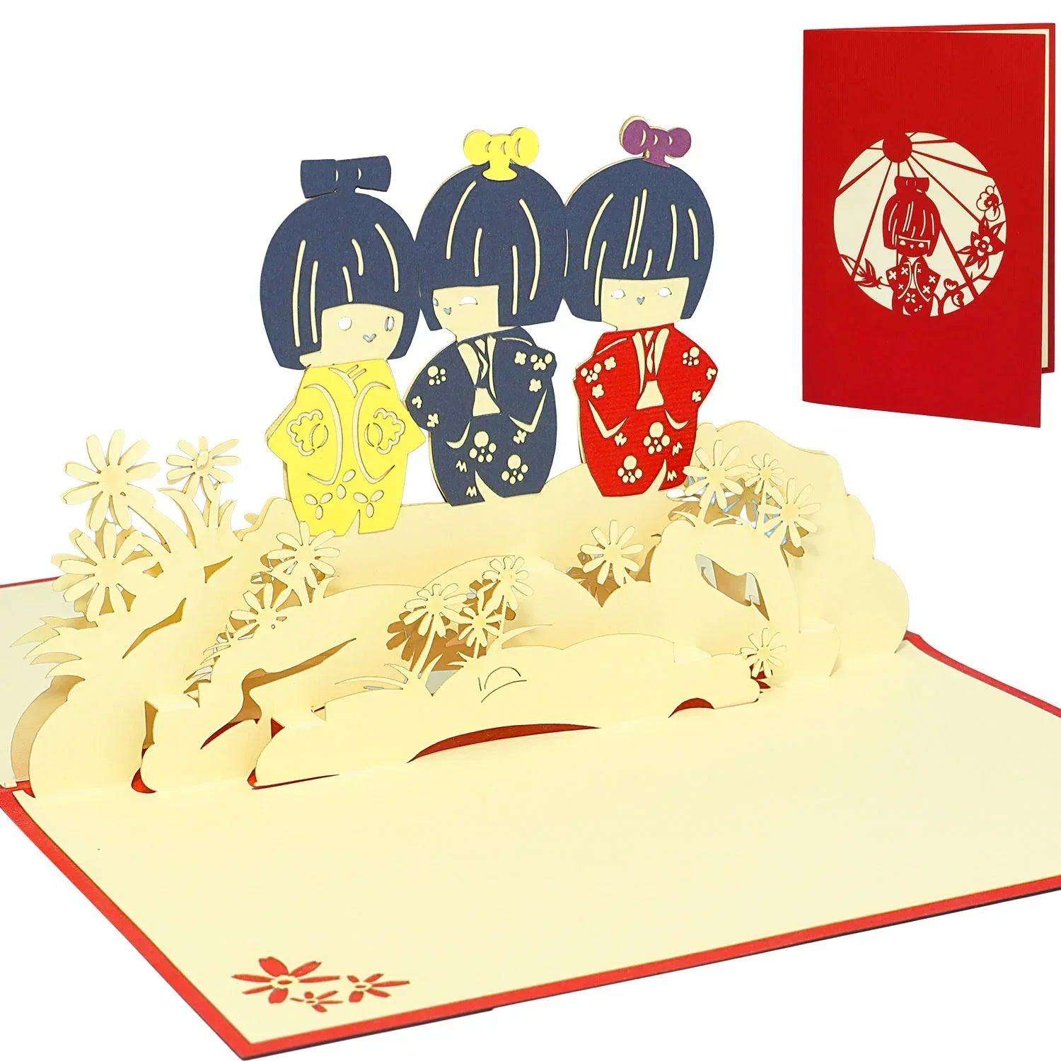 3D Pop-Up Karte Japan Geishas Kimono, N128 LINPopUp N128