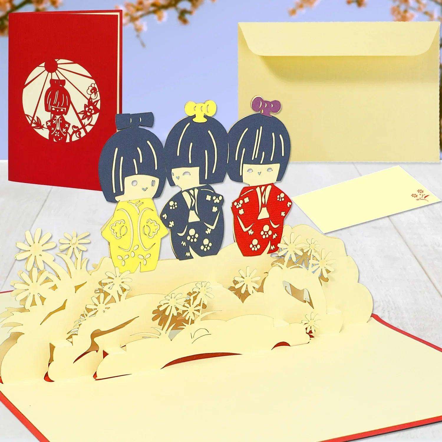 3D Pop-Up Karte Japan Geishas Kimono, N128 - LINPopUp