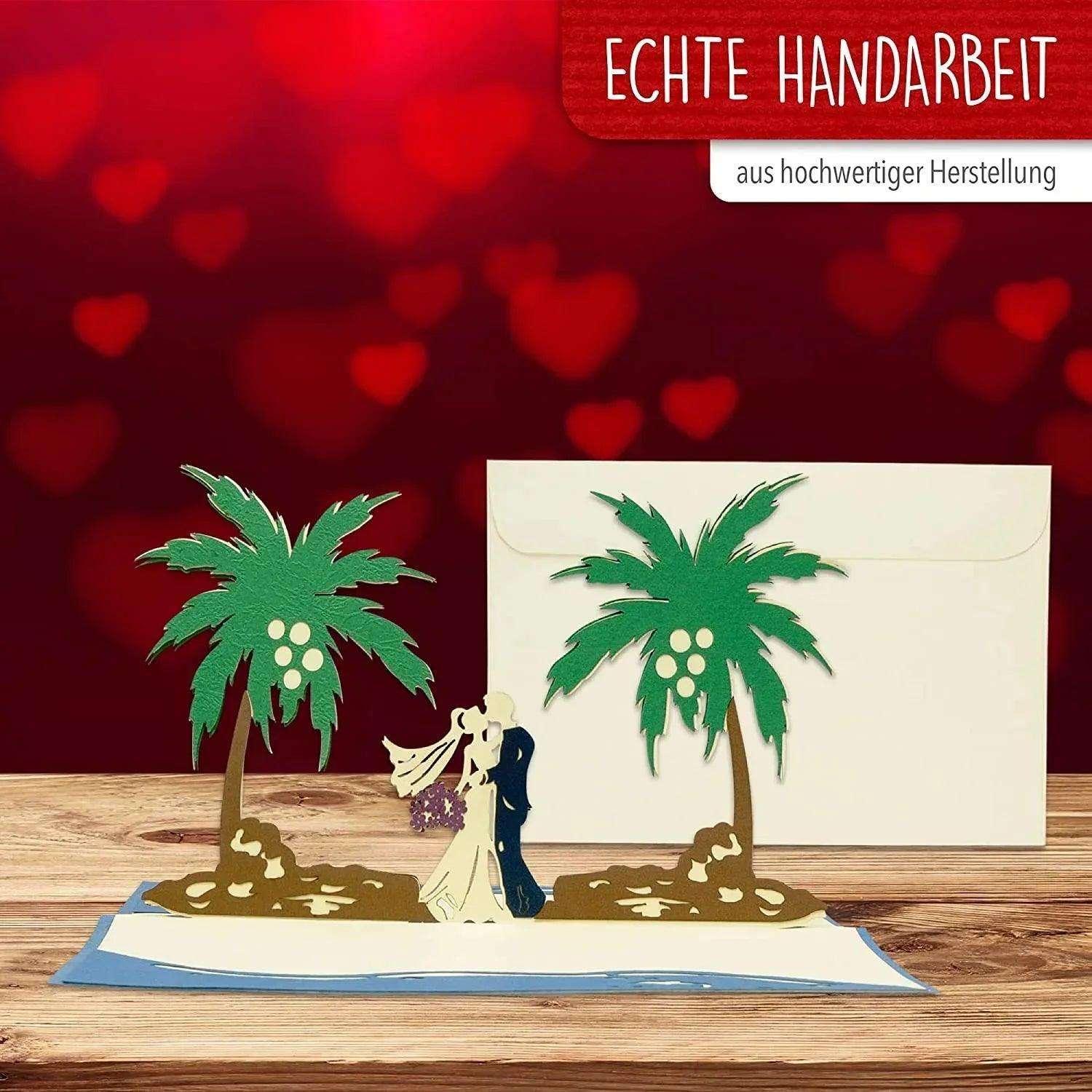 3D Pop-Up Karte Karibik Hochzeit Palmen, N340 - LINPopUp