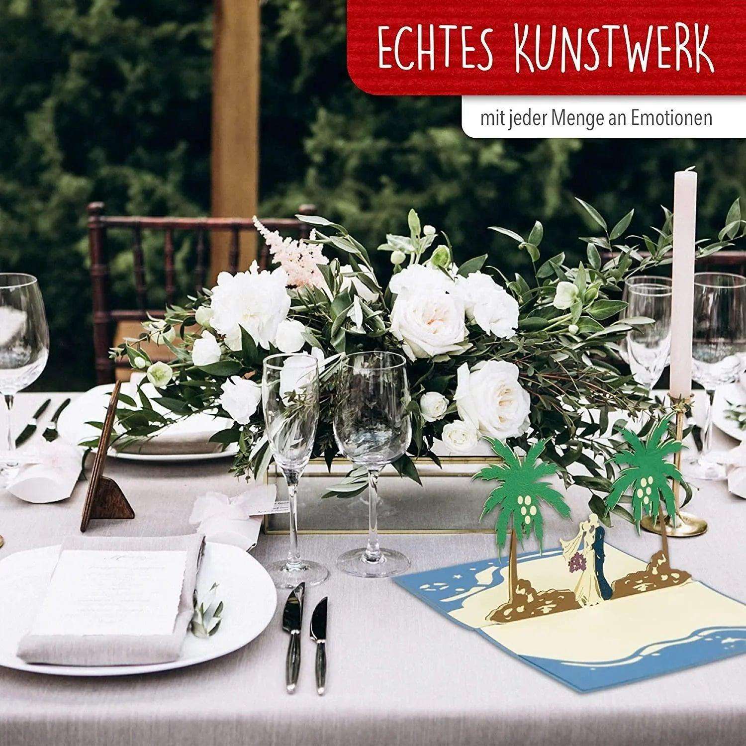 3D Pop-Up Karte Karibik Hochzeit Palmen, N340 - LINPopUp