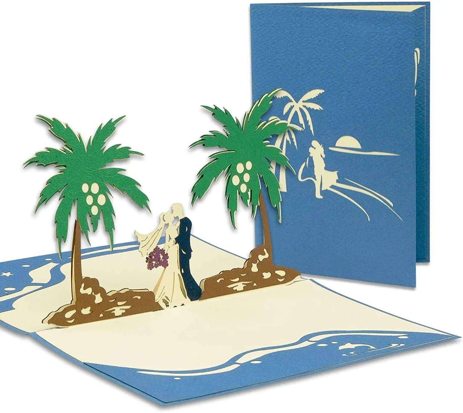 3D Pop-Up Karte Karibik Hochzeit Palmen, N340 - LINPopUp