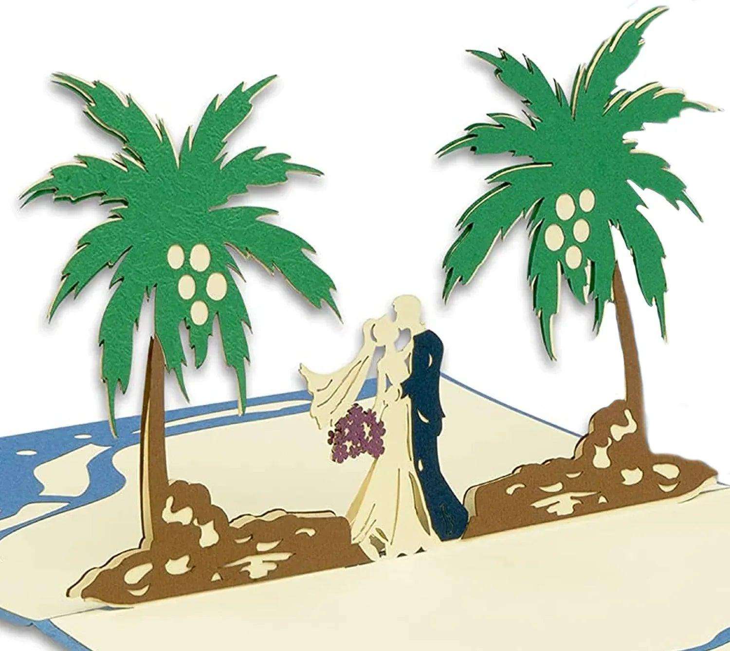 3D Pop-Up Karte Karibik Hochzeit Palmen, N340 - LINPopUp
