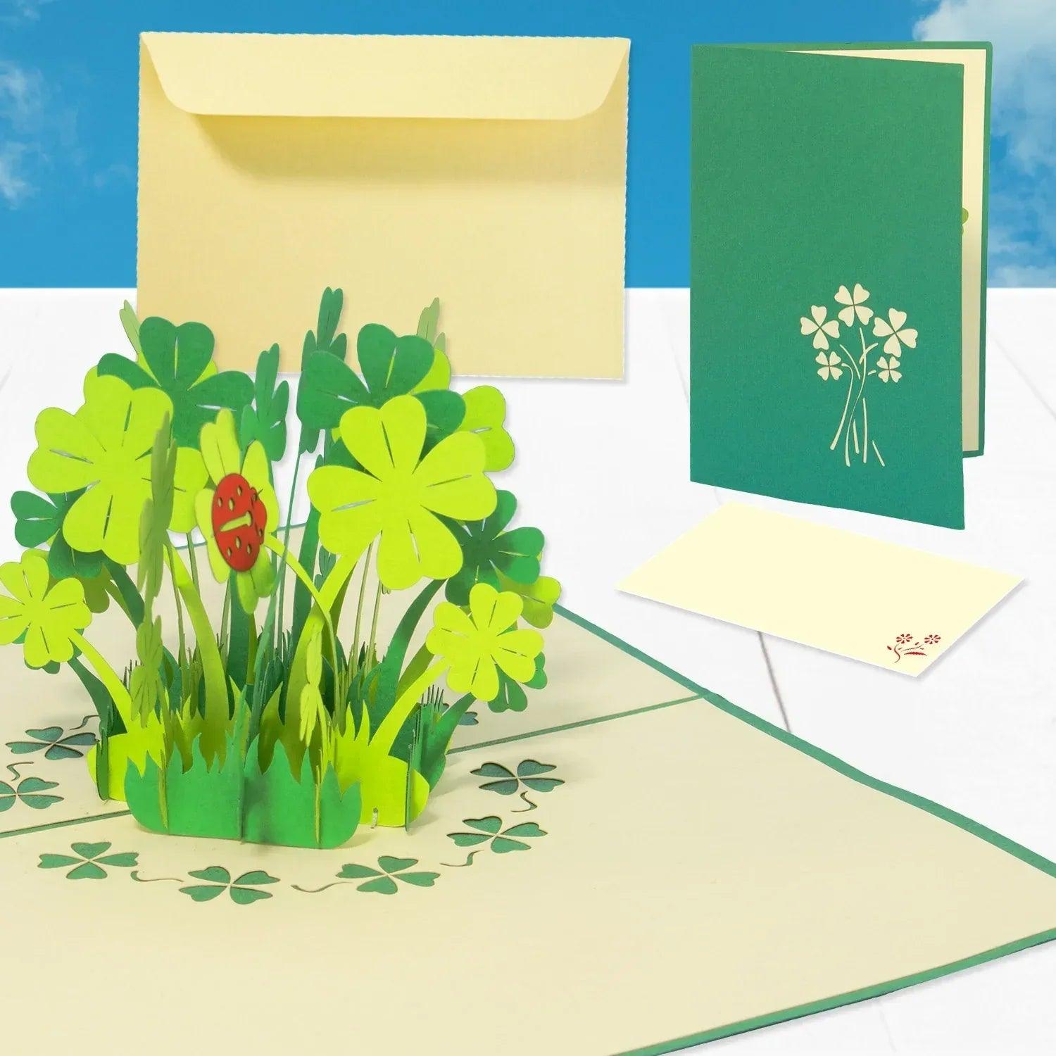 3D Pop-Up Karte Kleeblätter Glück, N276 - LINPopUp