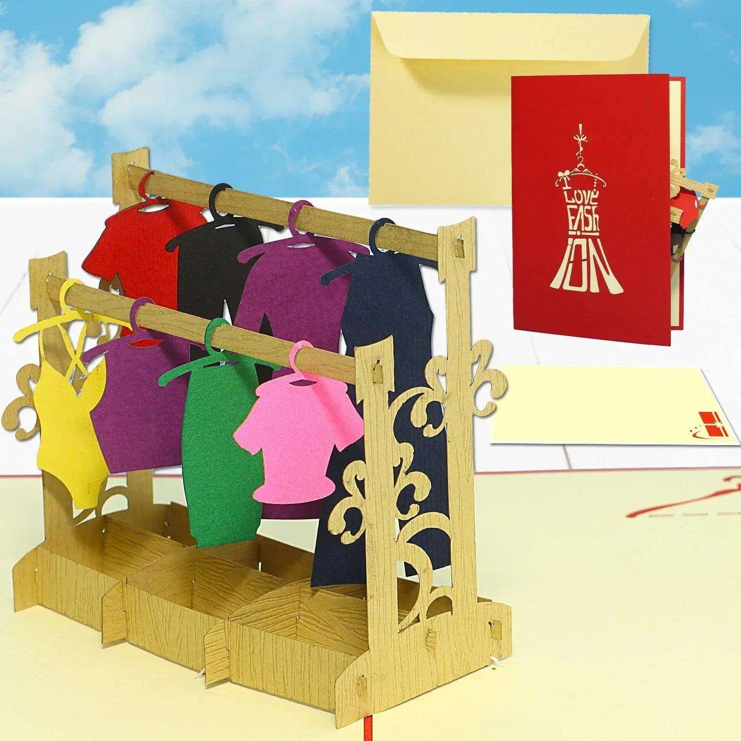 3D Pop-Up Karte Kleiderständer Shopping, N348 - LINPopUp