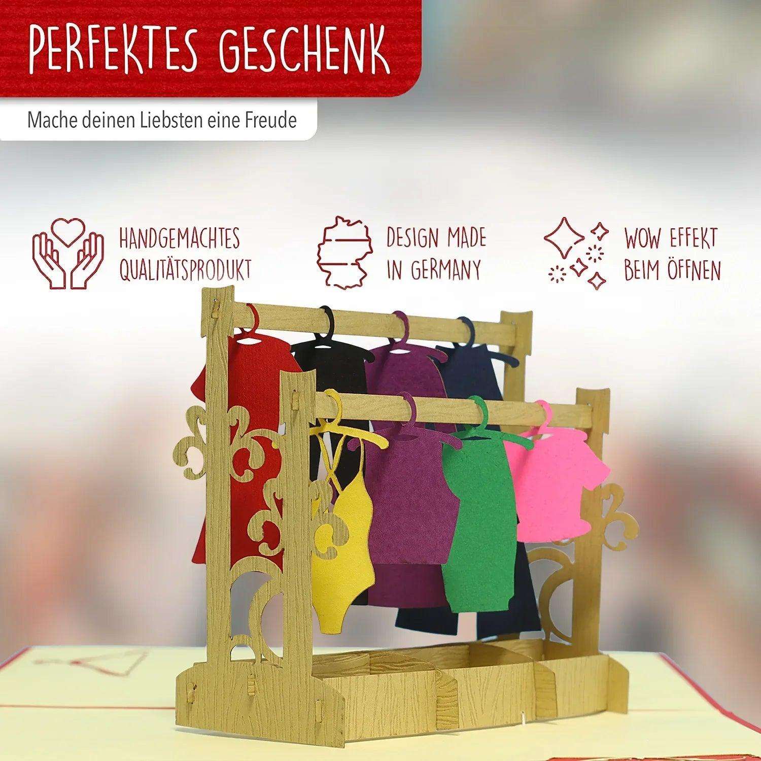 3D Pop-Up Karte Kleiderständer Shopping, N348 - LINPopUp