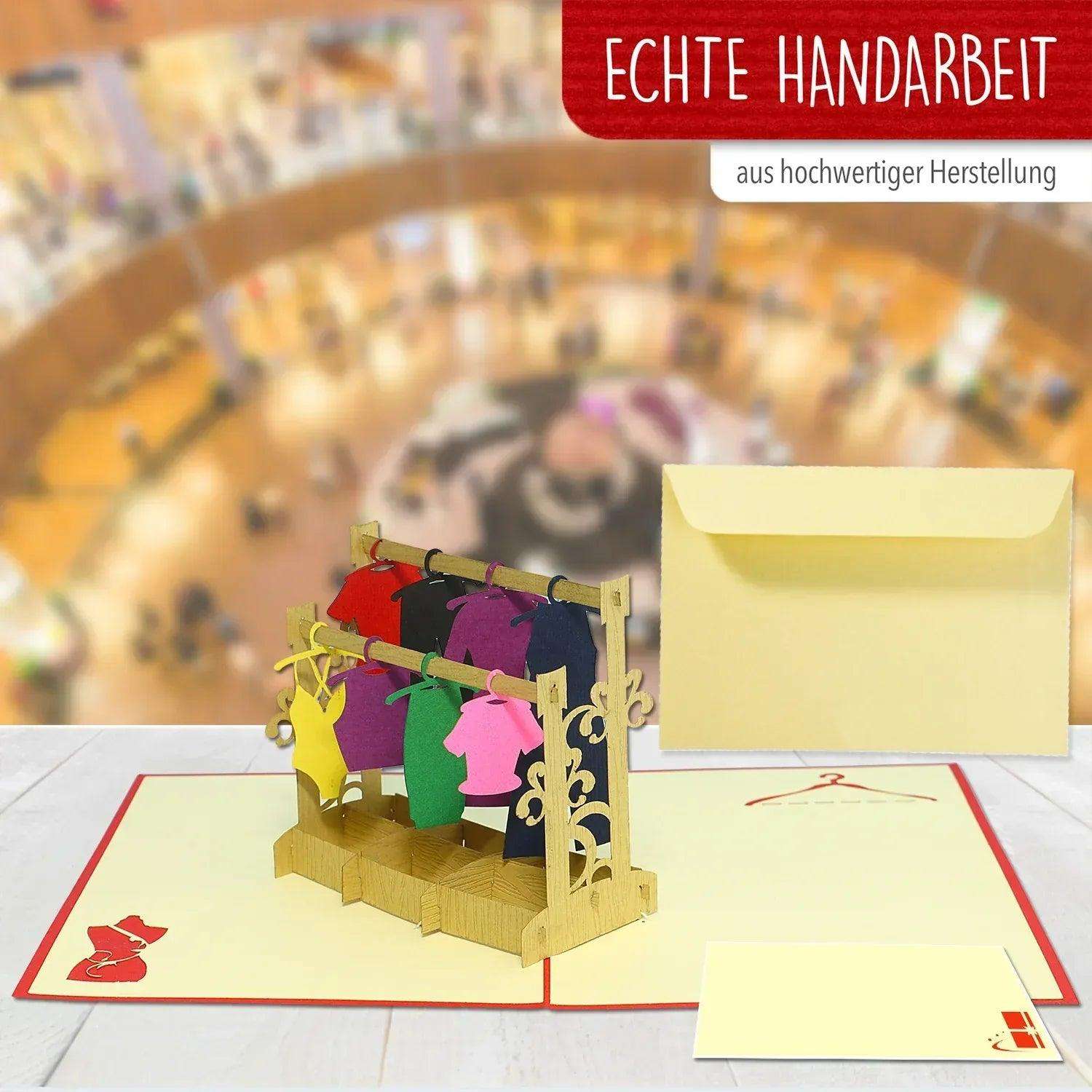3D Pop-Up Karte Kleiderständer Shopping, N348 - LINPopUp