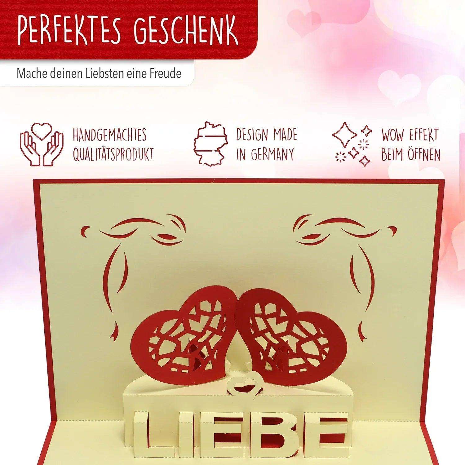 3D Pop-Up Karte Liebe Zwei Herzen, N55 - LINPopUp