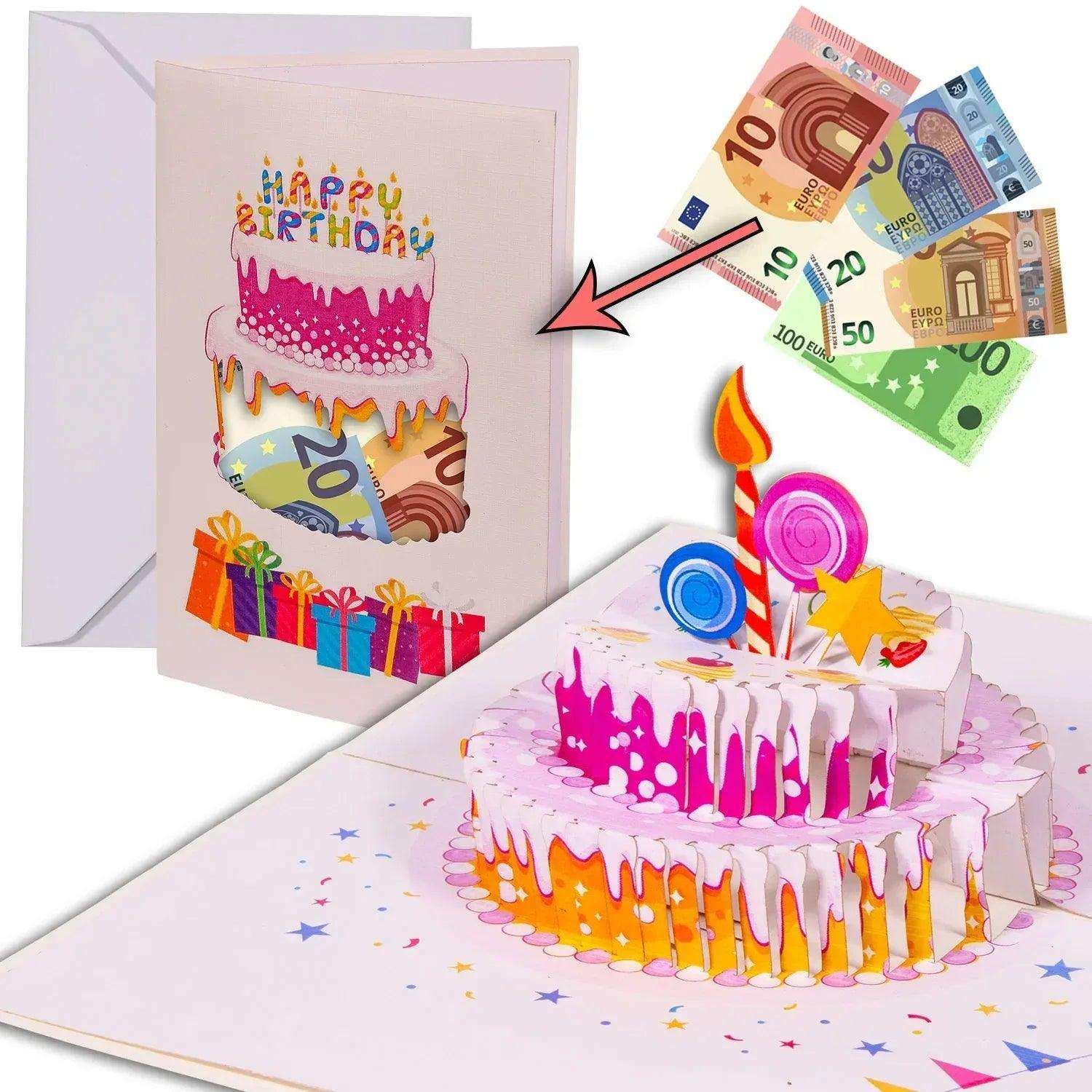 3D Pop - Up Karte mit Geldfach - Verpackung Geldgeschenk, Geburtstagskarte, Torte, N73 LINPopUp N73
