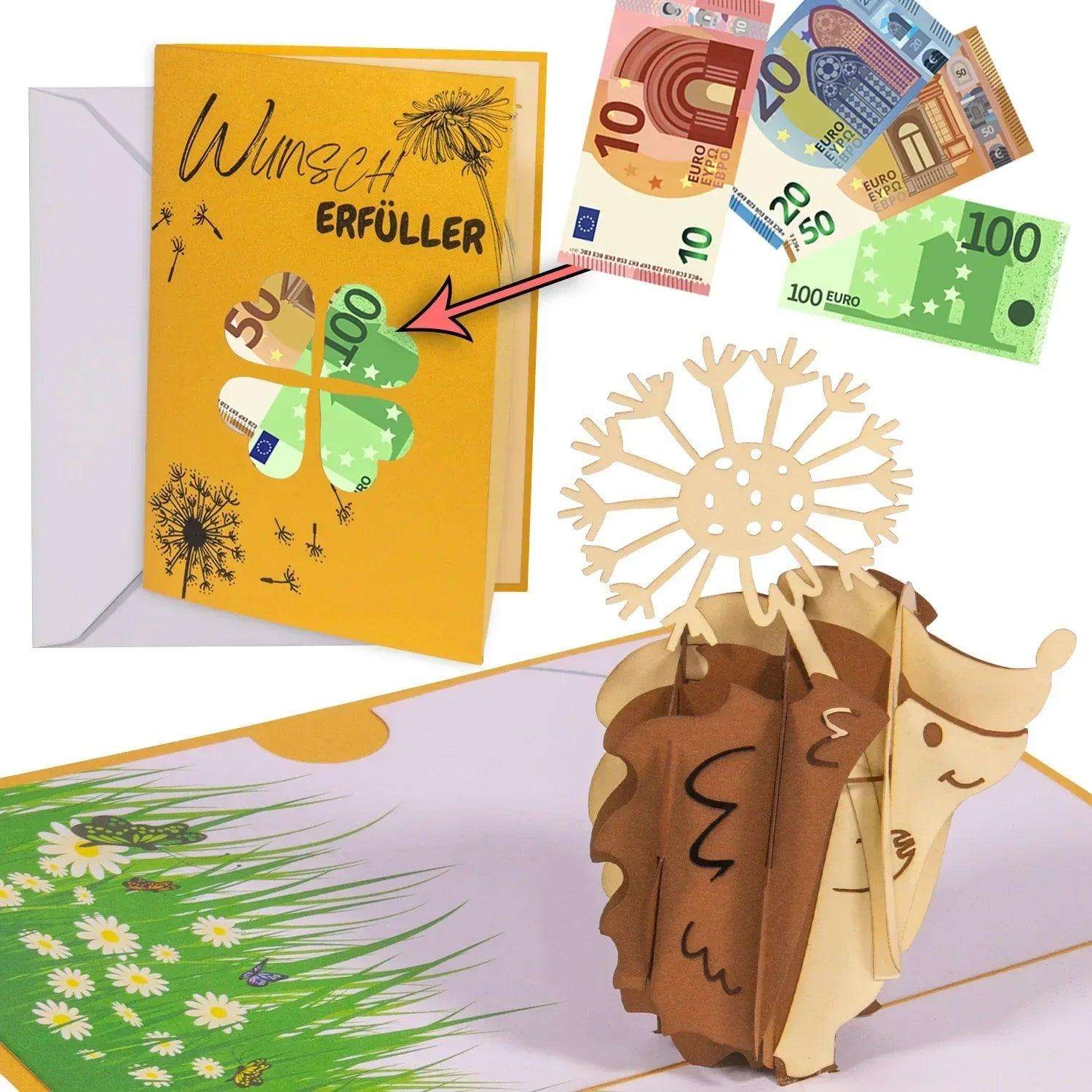 3D Pop - Up Karte mit Geldfach - Verpackung Geldgeschenk, Igel, Wunscherfüller, G3 LINPopUp G3