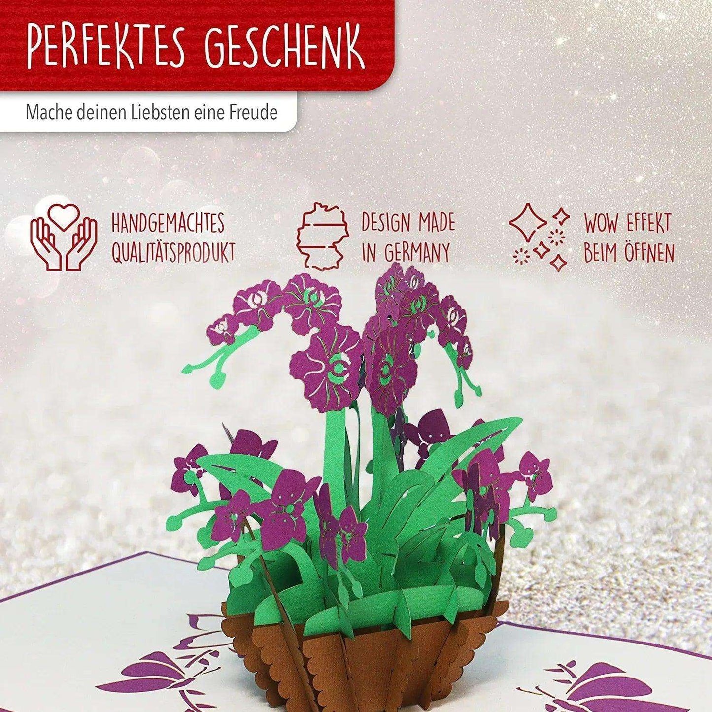 Pop Up Karte 3D Orchidee Lila – Grußkarte Geburtstag & Muttertag - LINPopUp