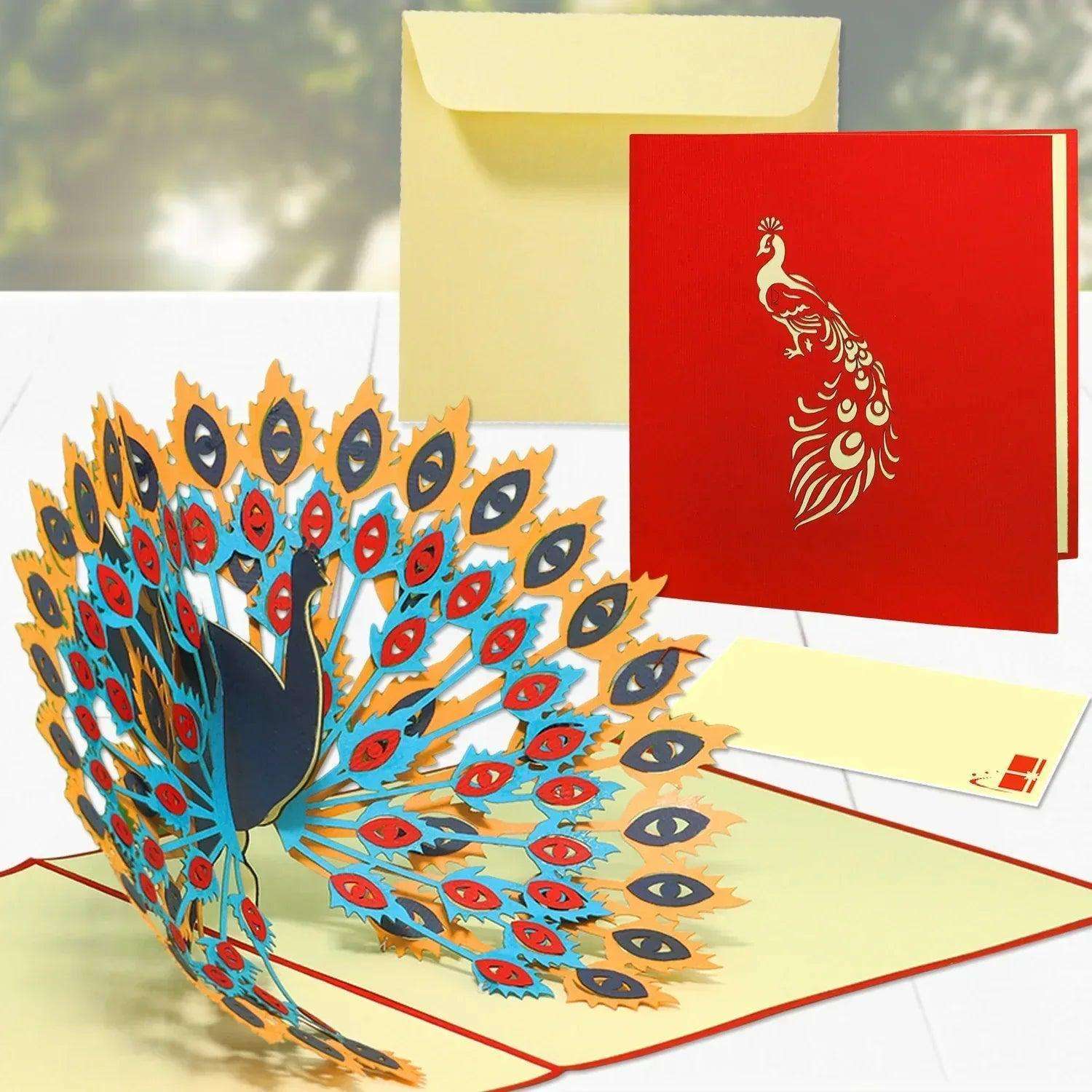3D Pop-Up Karte Pfau, N142 - LINPopUp