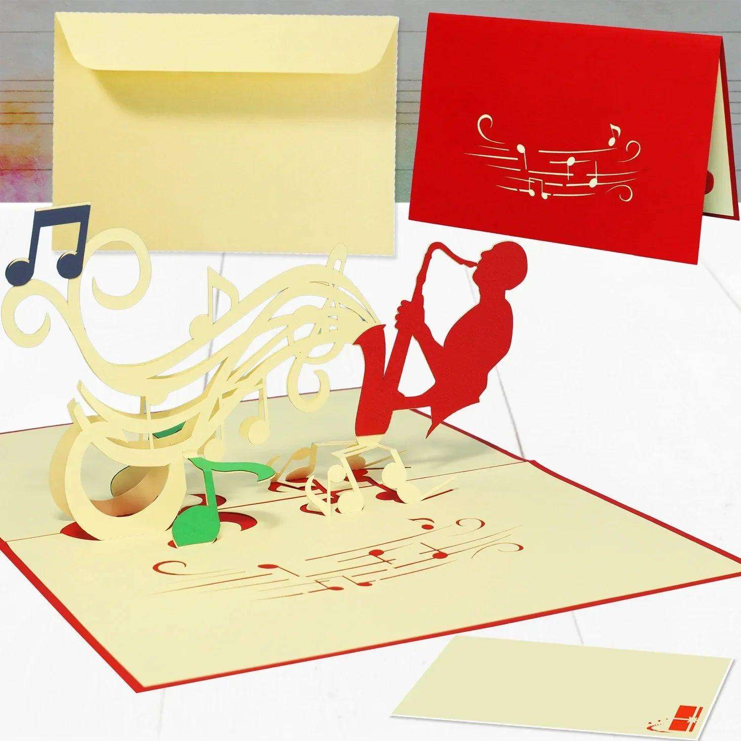 3D Pop-Up Karte Saxophon Musiker, N220 - LINPopUp