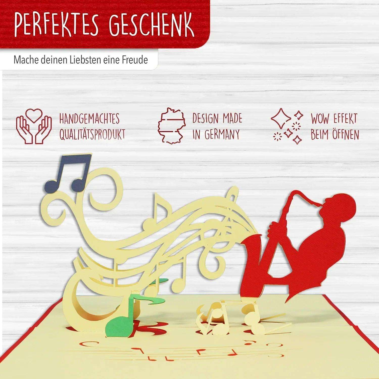3D Pop-Up Karte Saxophon Musiker, N220 - LINPopUp