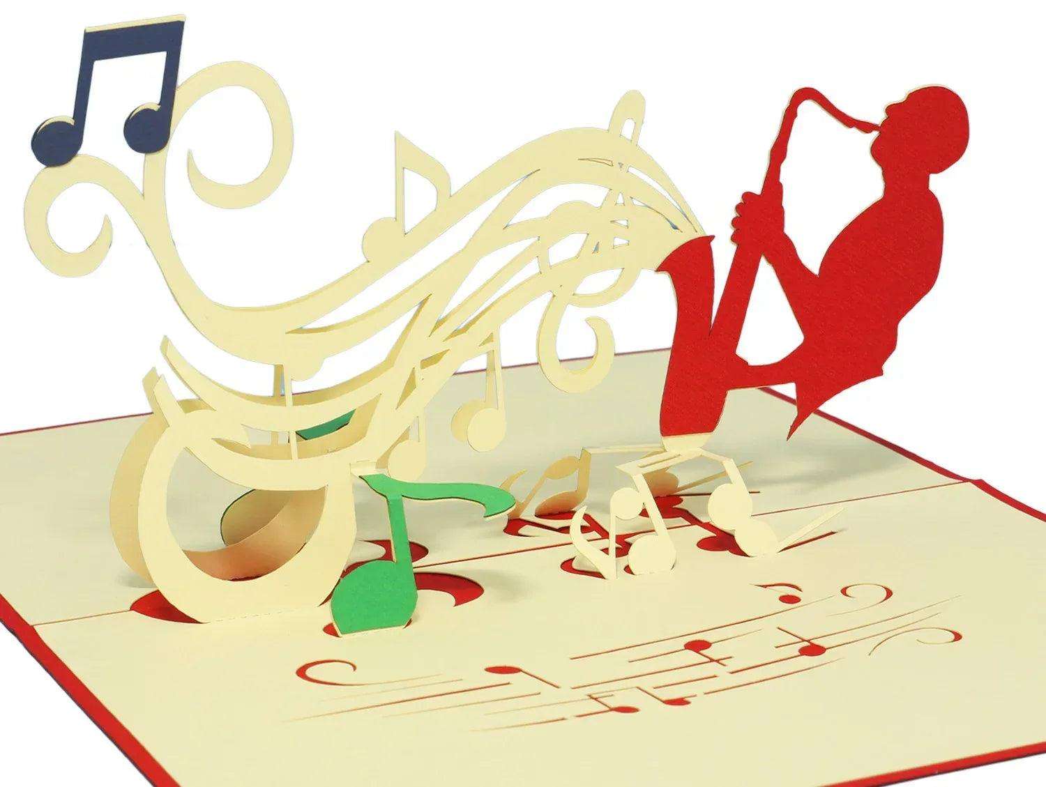 3D Pop-Up Karte Saxophon Musiker, N220 - LINPopUp