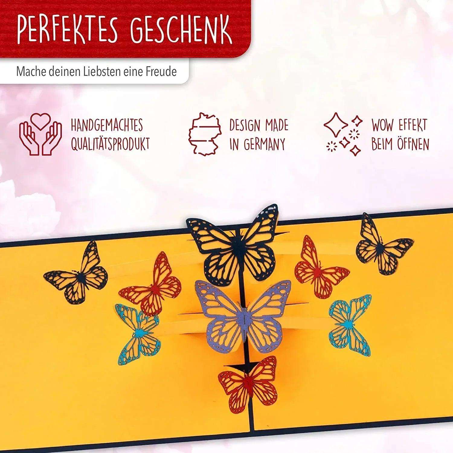 Pop Up Karte 3D Schmetterlinge – Grußkarte Geburtstag & Muttertag - LINPopUp