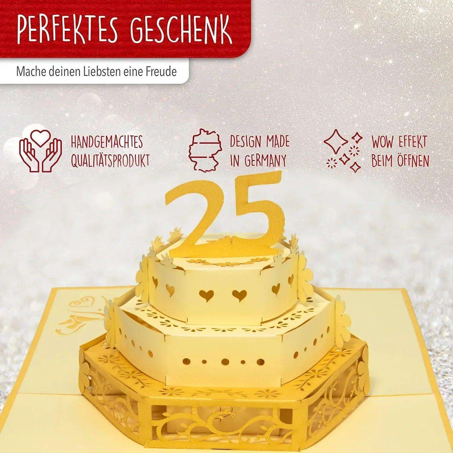 3D Pop-Up Karte Silberhochzeit 25 Jahre Gold, N314 - LINPopUp