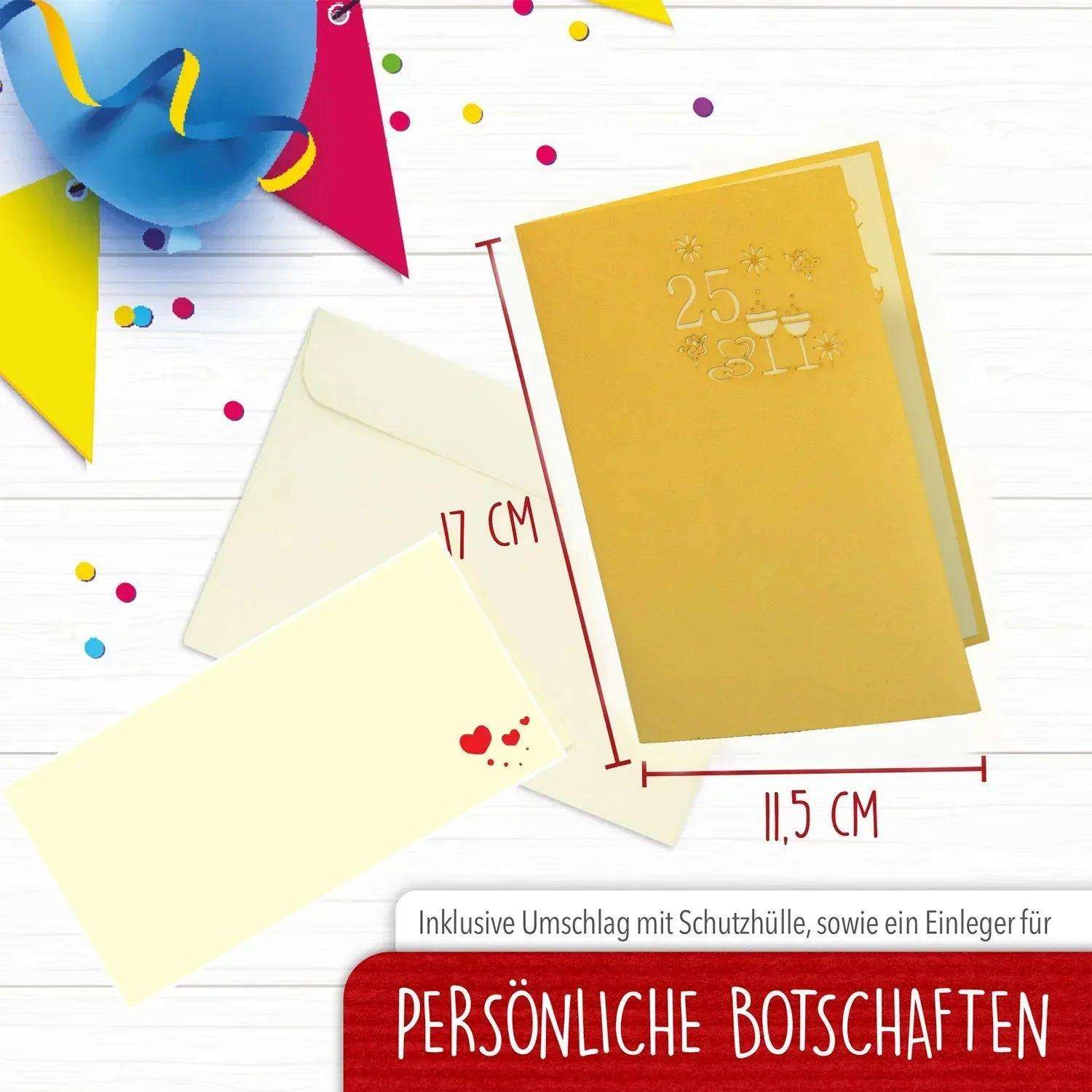 3D Pop-Up Karte Silberhochzeit 25 Jahre Gold, N314 - LINPopUp