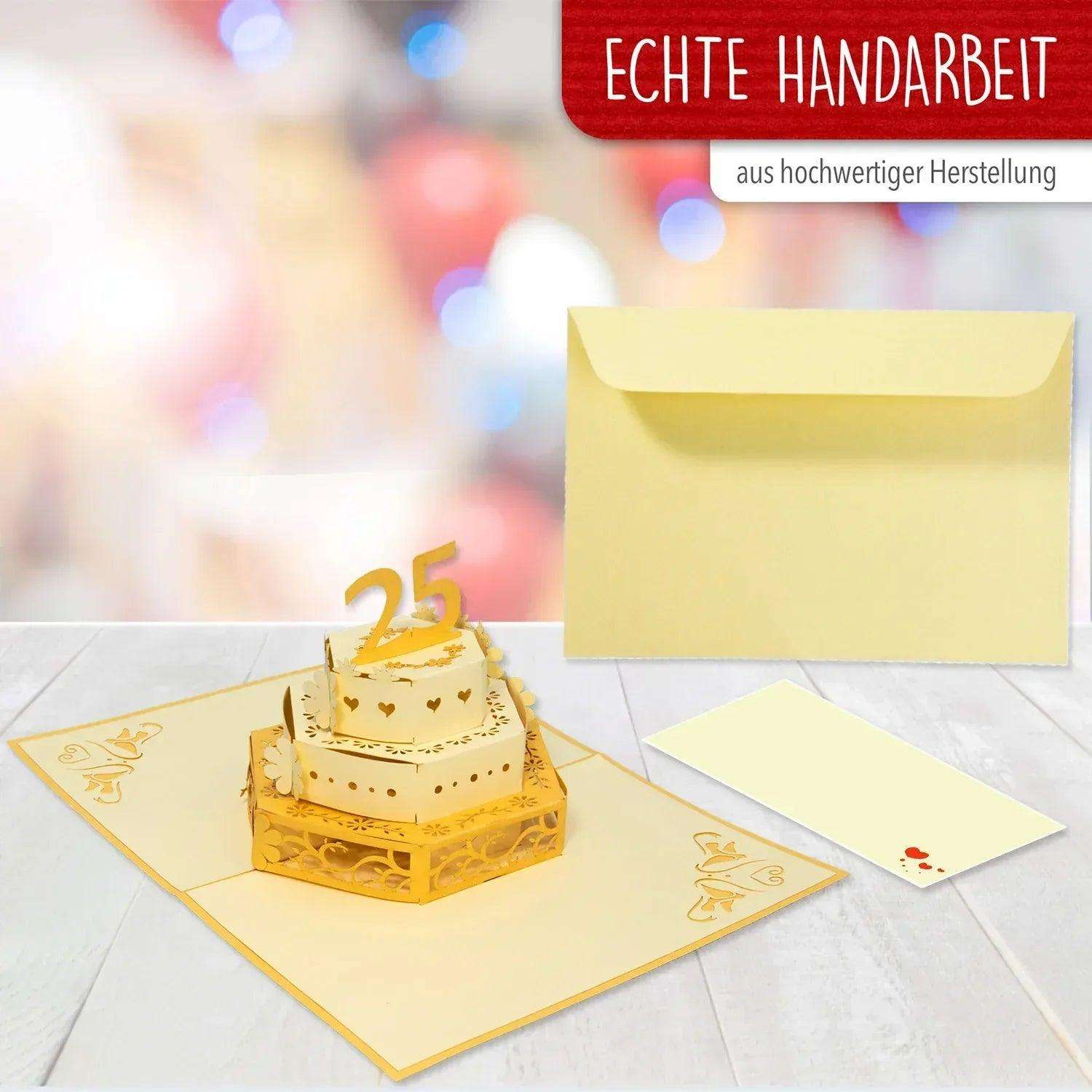3D Pop-Up Karte Silberhochzeit 25 Jahre Gold, N314 - LINPopUp