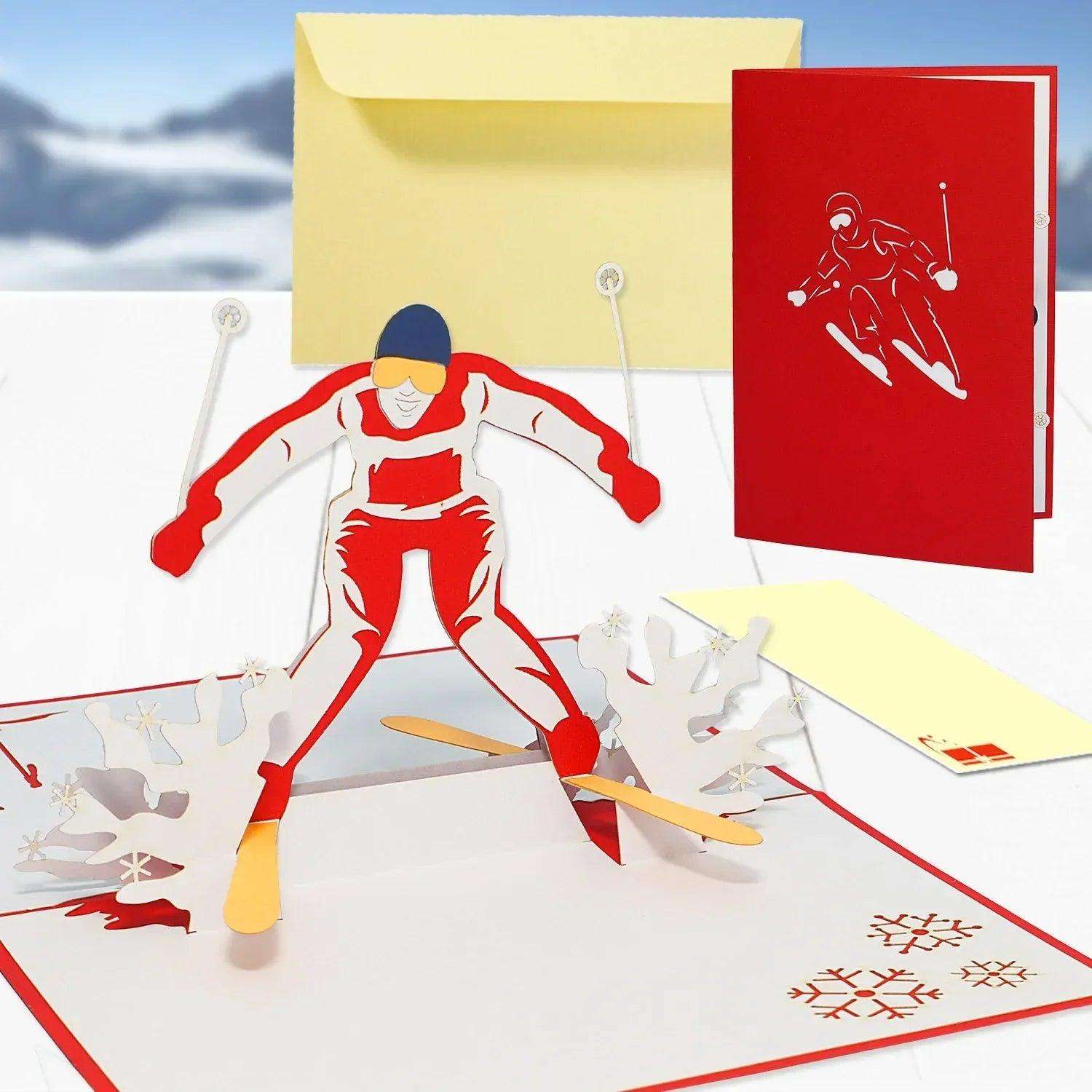 3D Pop-Up Karte Skifahren Skifahrer, N270 - LINPopUp