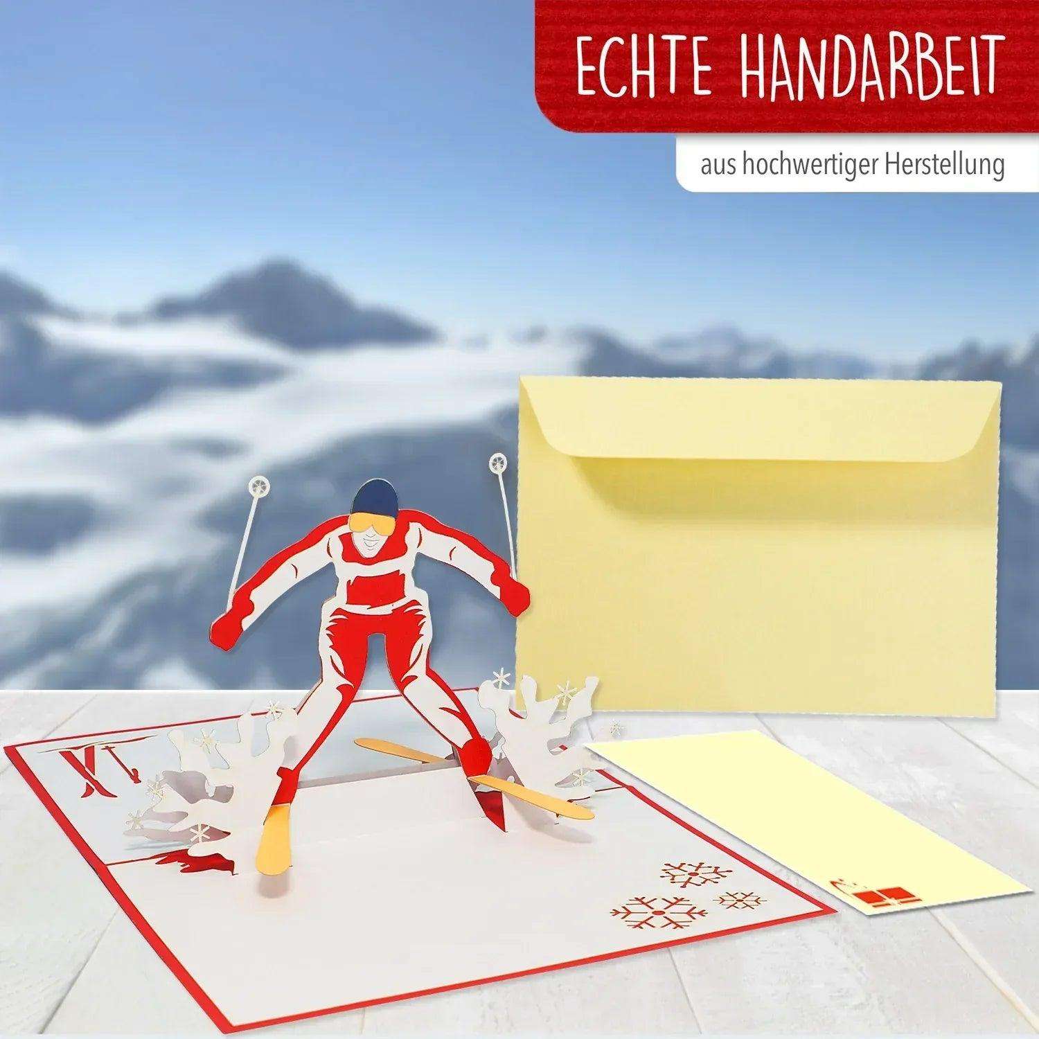 3D Pop-Up Karte Skifahren Skifahrer, N270 - LINPopUp