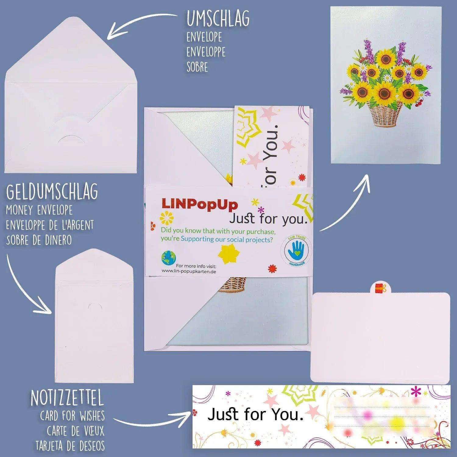 Pop Up Karte 3D Sonnenblumen – Grußkarte Geburtstag & Muttertag - LINPopUp