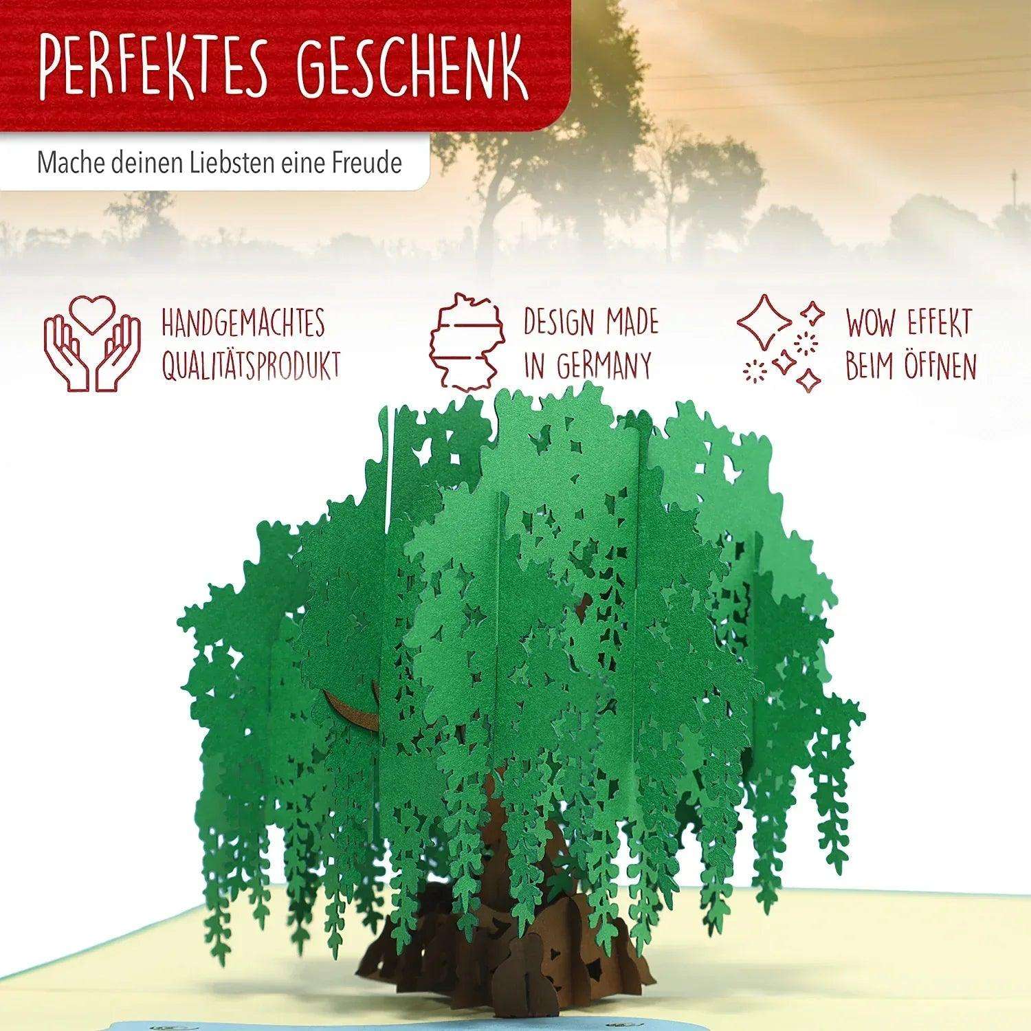 Pop Up Karte 3D Trauerweide Teich – Grußkarte Geburtstag & Naturliebhaber - LINPopUp
